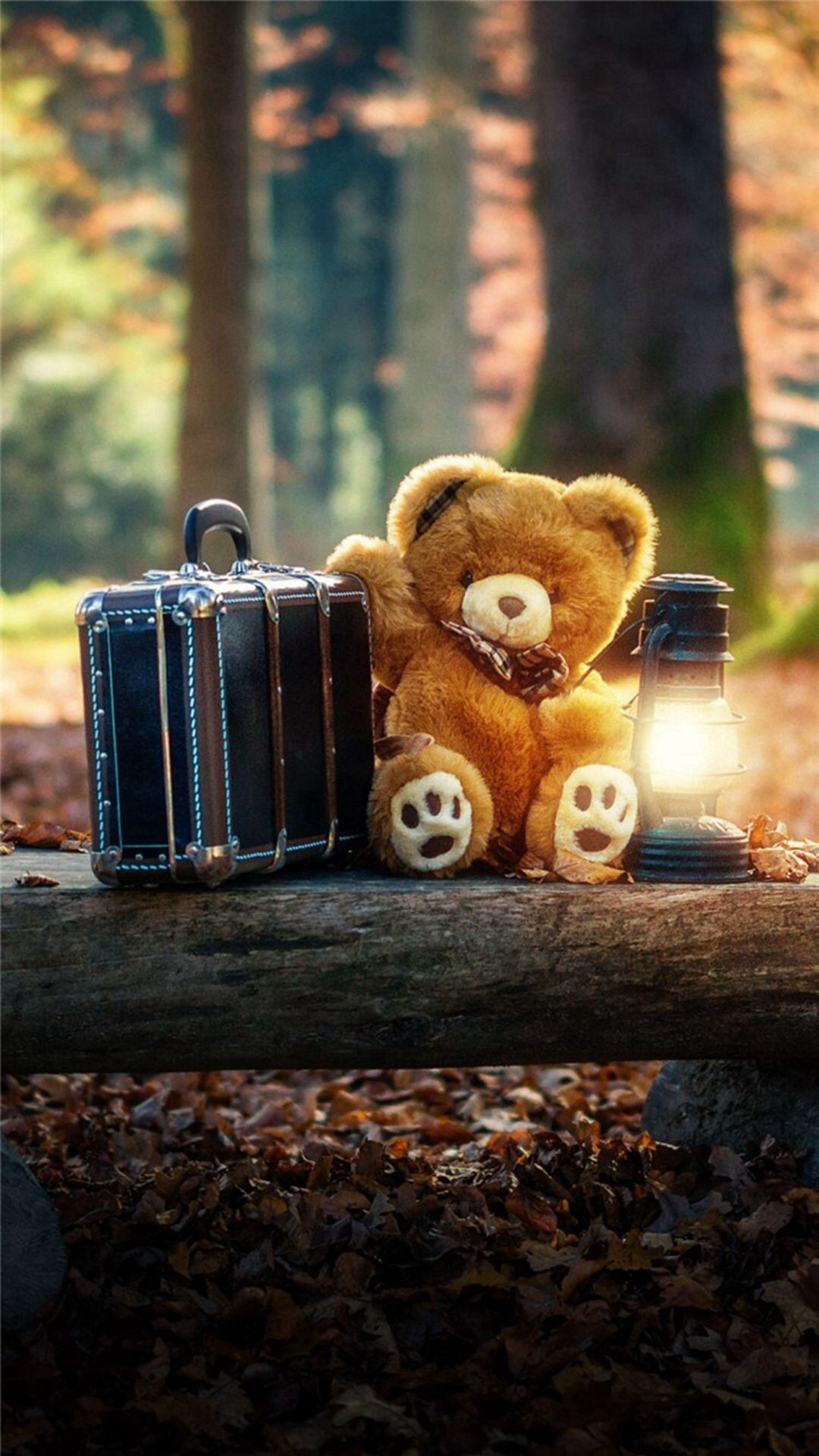 1080x1920 Forest Cute Bear Suitcase Lovely iPhone 8 Wallpaper Free Download, Phone