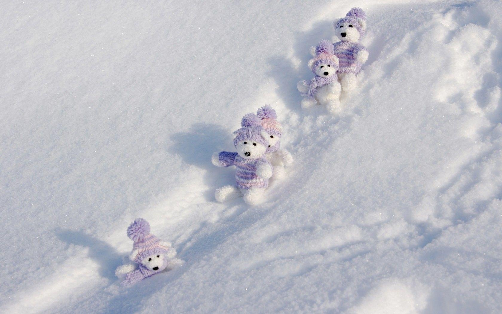 1680x1050 Teddy Bears Sliding on Snow widescreen wallpaper. Wide, Desktop