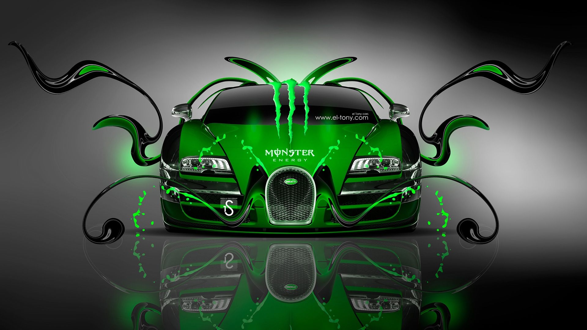 1920x1080 Free download Monster Energy Bugatti Veyron Front Green Plastic, Desktop