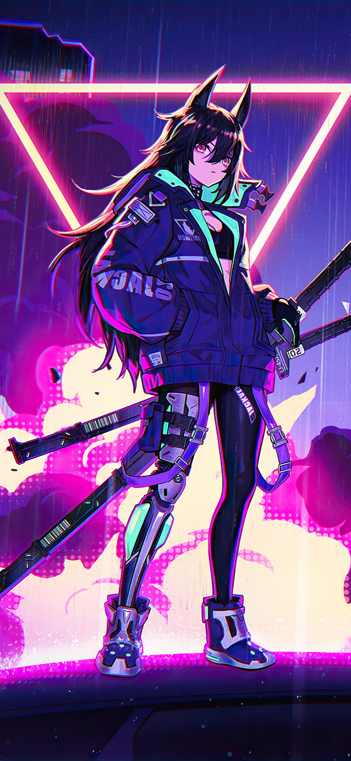 1130x2440 Katana Anime Girl Neon 4k iPhone XS, iPhone iPhone X HD 4k Wallpaper, Image, Background, Photo and Picture, Phone