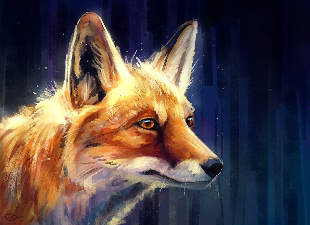 1280x930 Wallpaper Foxes Head Animals Closeup Painting Art, Desktop