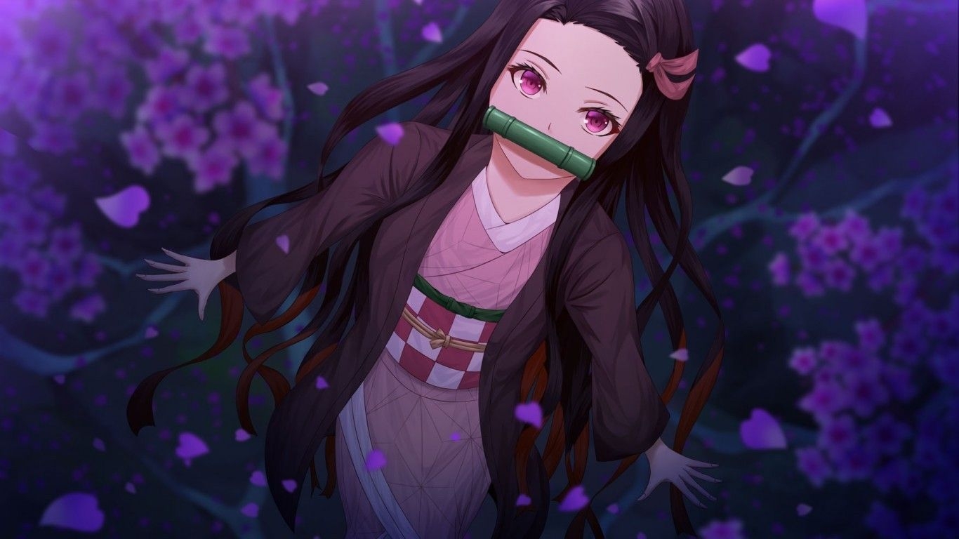 1370x770 Download  Kamado Nezuko, Demon Slayer, Long Hair, Kimetsu No Yaiba Wallpaper for Laptop, Notebook, Desktop