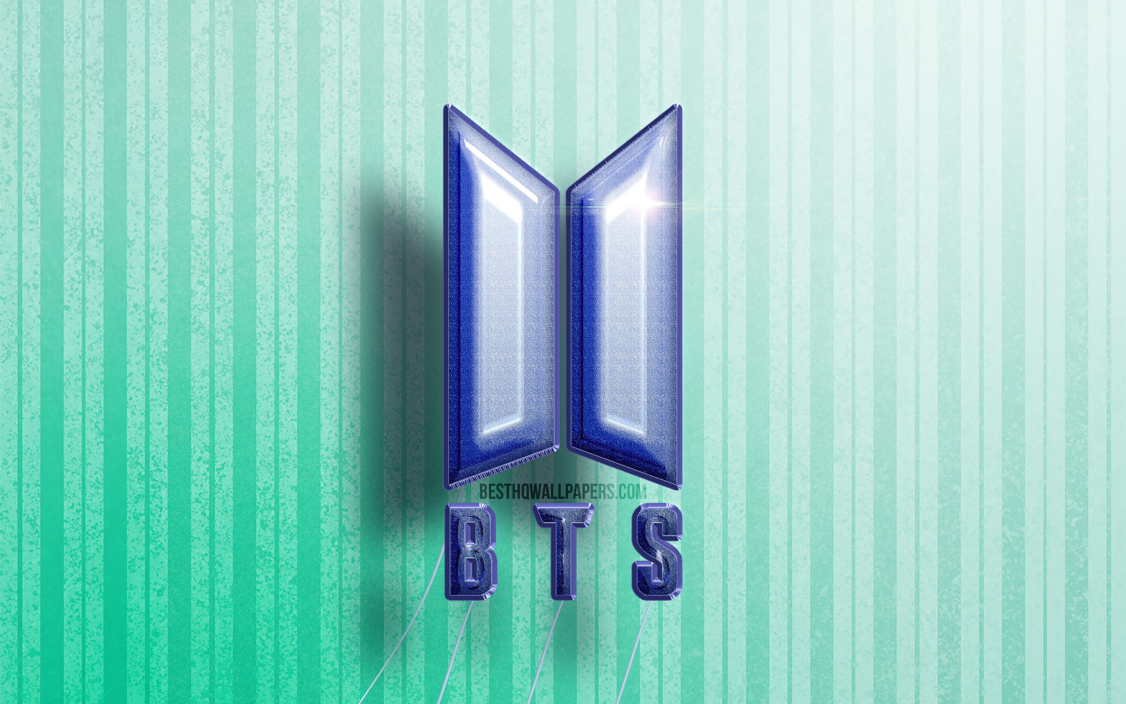 3840x2400 Download wallpaper 4k, BTS 3D logo, Bangtan Boys, blue realistic balloons, music stars, BTS logo, Bangtan Boys logo, blue wooden background, BTS for desktop with resolution. High Quality HD picture wallpaper, Desktop