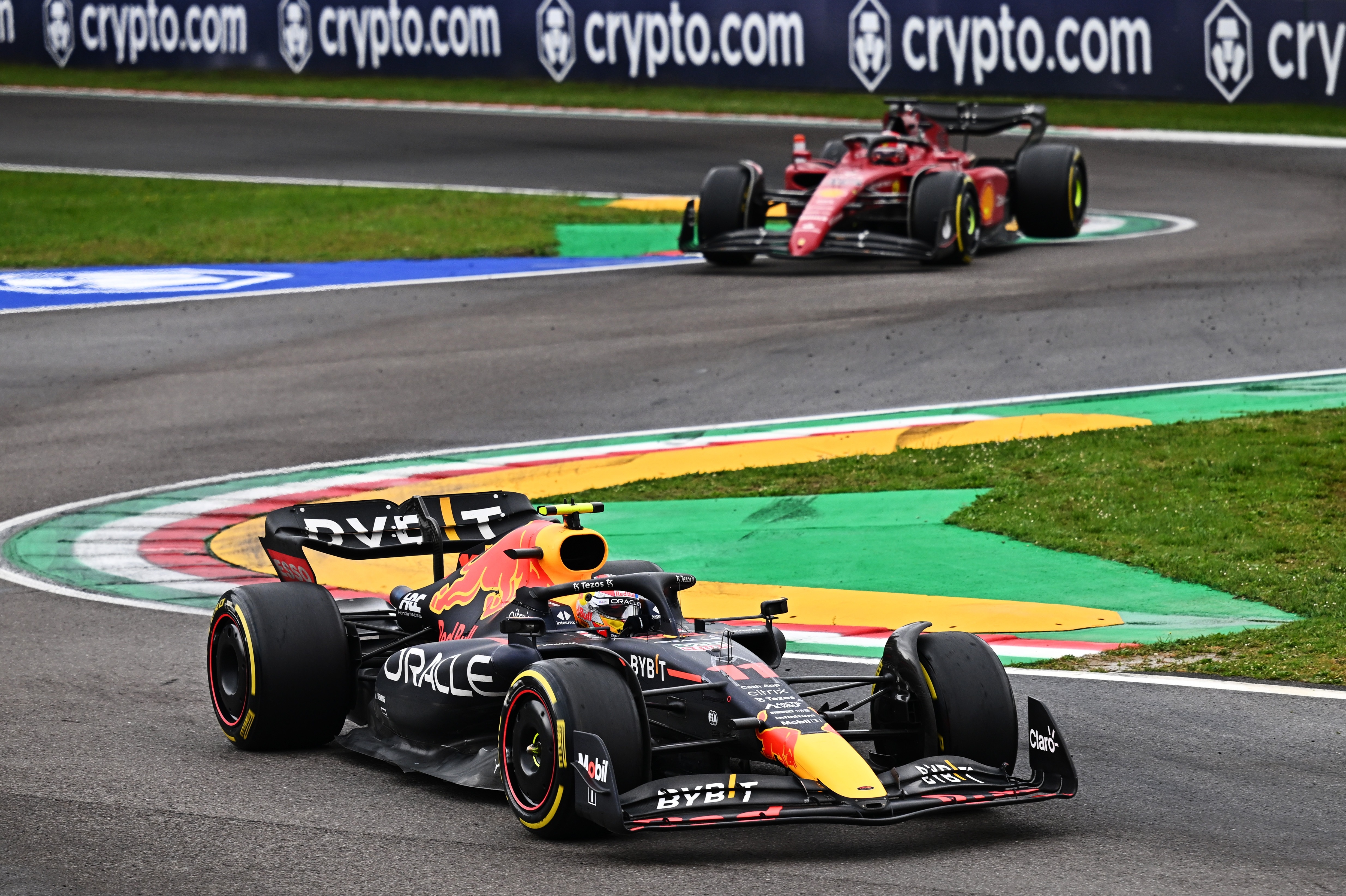 4940x3290 Sergio Perez Of Mexico Driving The (11) RB18 Leads Charles Leclerc Of Monaco Driving (16) The Ferrari F1 75 At Imola, 2022. (Photo By Clive Mason Getty Image)[4938×3290], Desktop