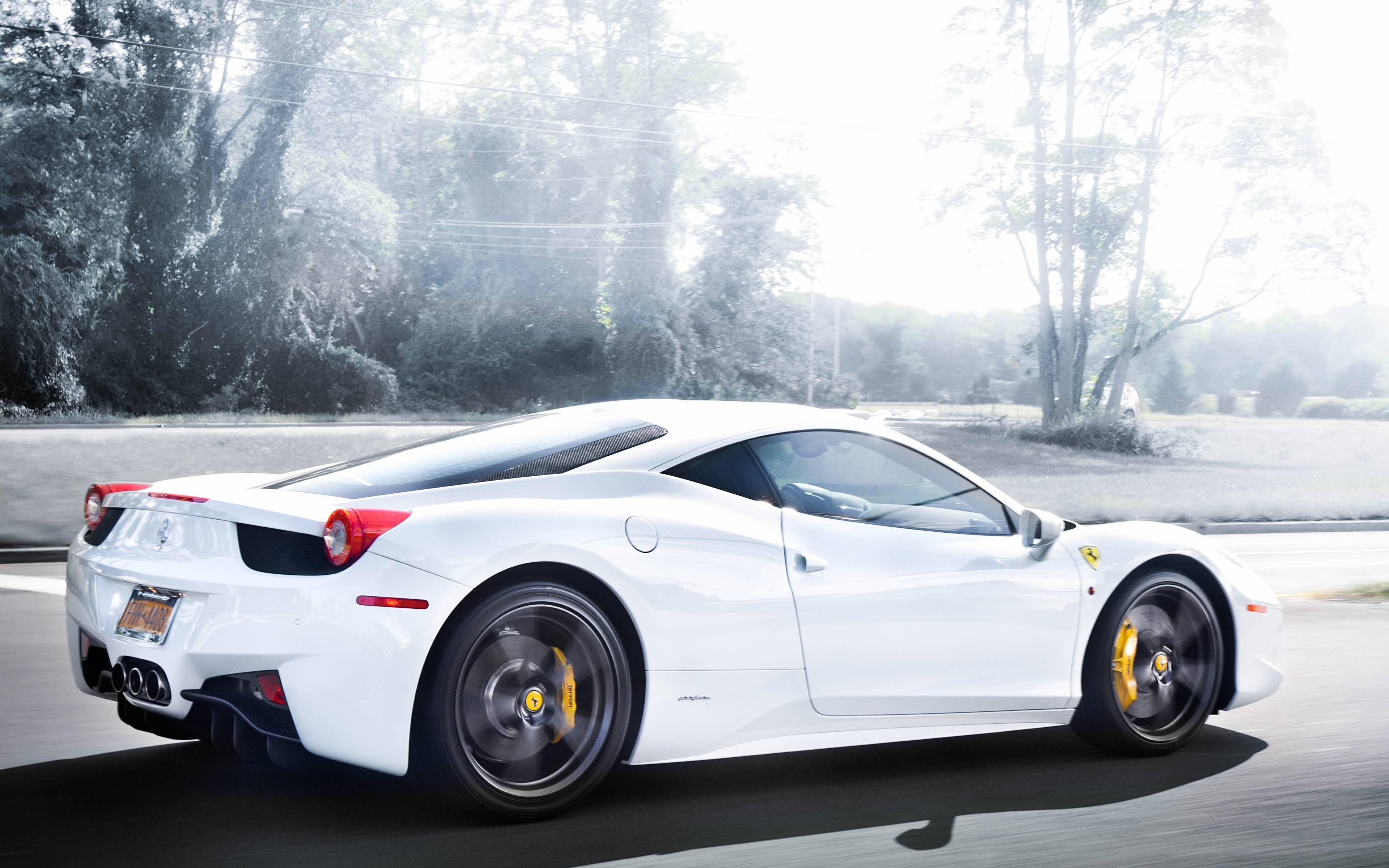 3840x2400 Desktop Wallpaper Ferrari 458 italia White auto Side, Desktop