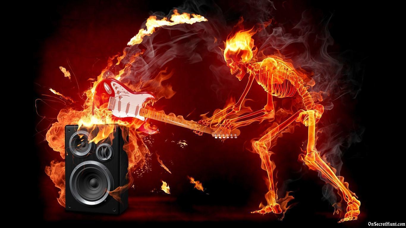 1370x770 music fire skull wallpaper HD, Desktop