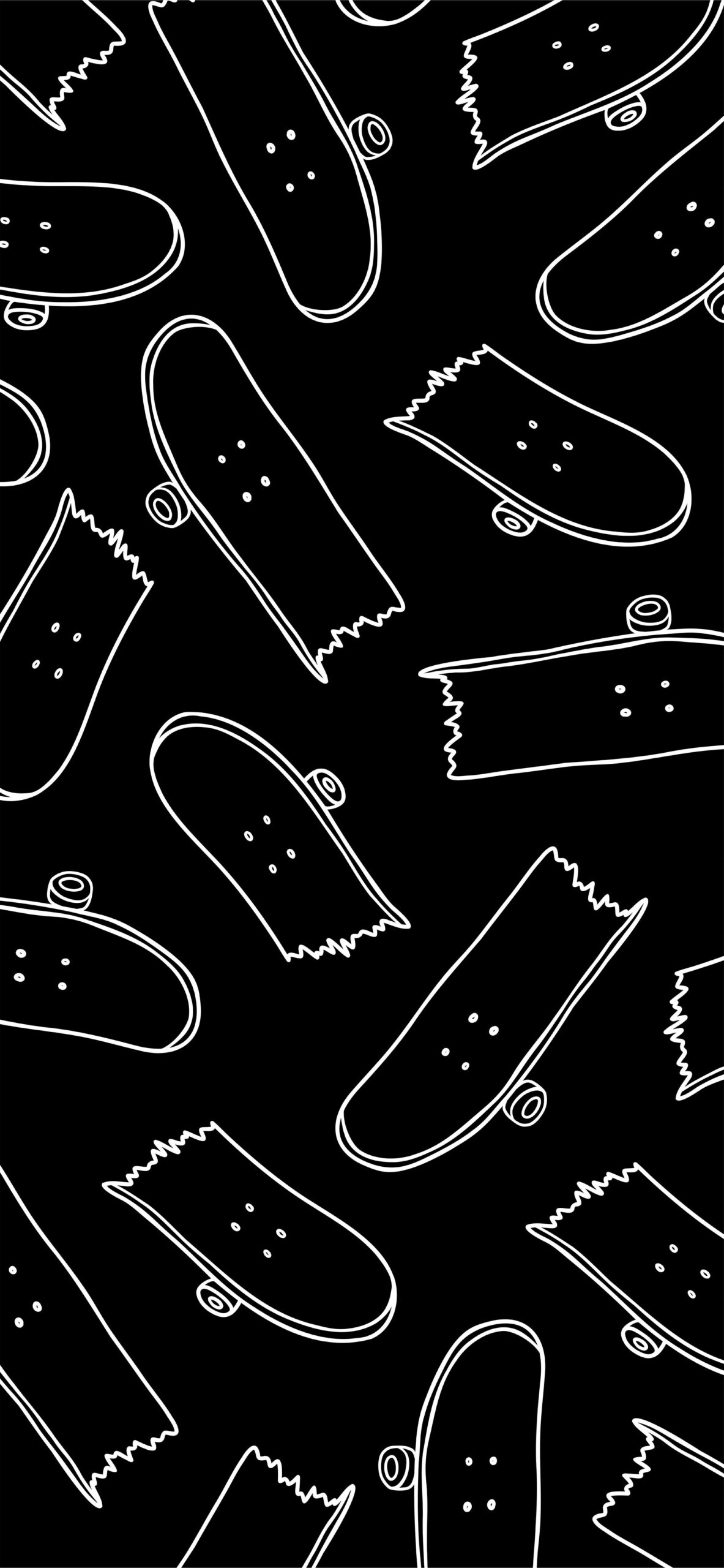 1190x2560 Broken Skateboard Doodle Black, Phone