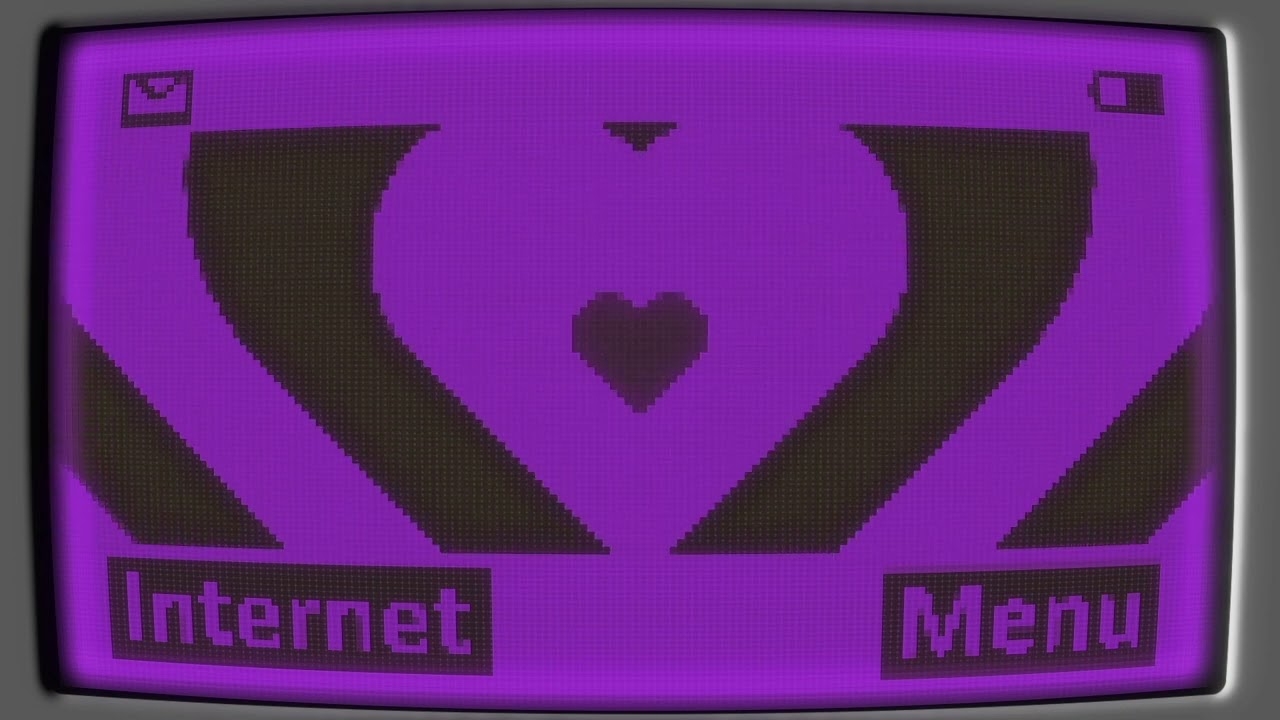 1280x720 Black and Purple Y2k Nokia Monochrome Heart Background.. 1 Hour Looped HD, Desktop