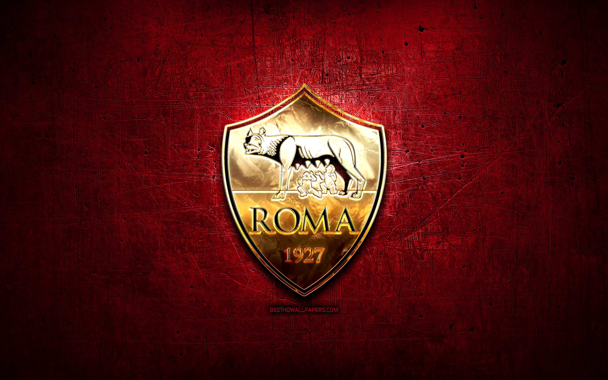 2560x1600 Download wallpaper AS Roma, golden logo, Serie A, purple, Desktop