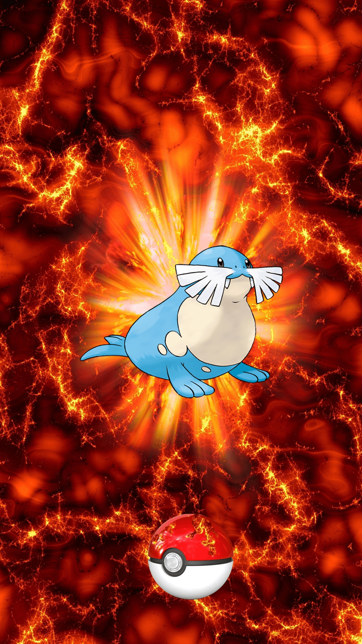 1250x2210 Fire Pokeball Sealeo Unknown Spheal, Phone