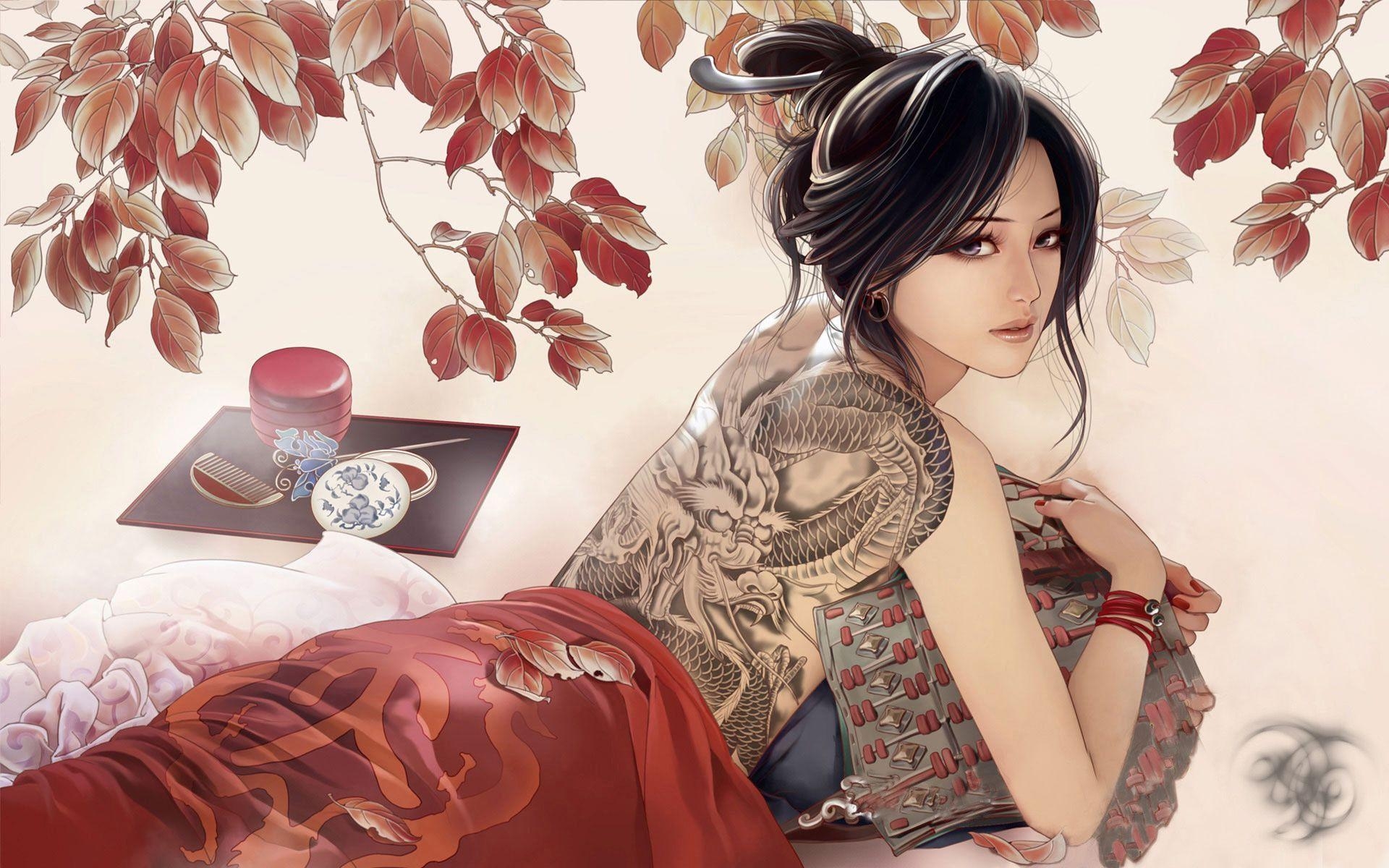 1920x1200 TATTOOED JAPANESE WOMEN. Wallpaper girl, tattoos, dragon desktop, Desktop