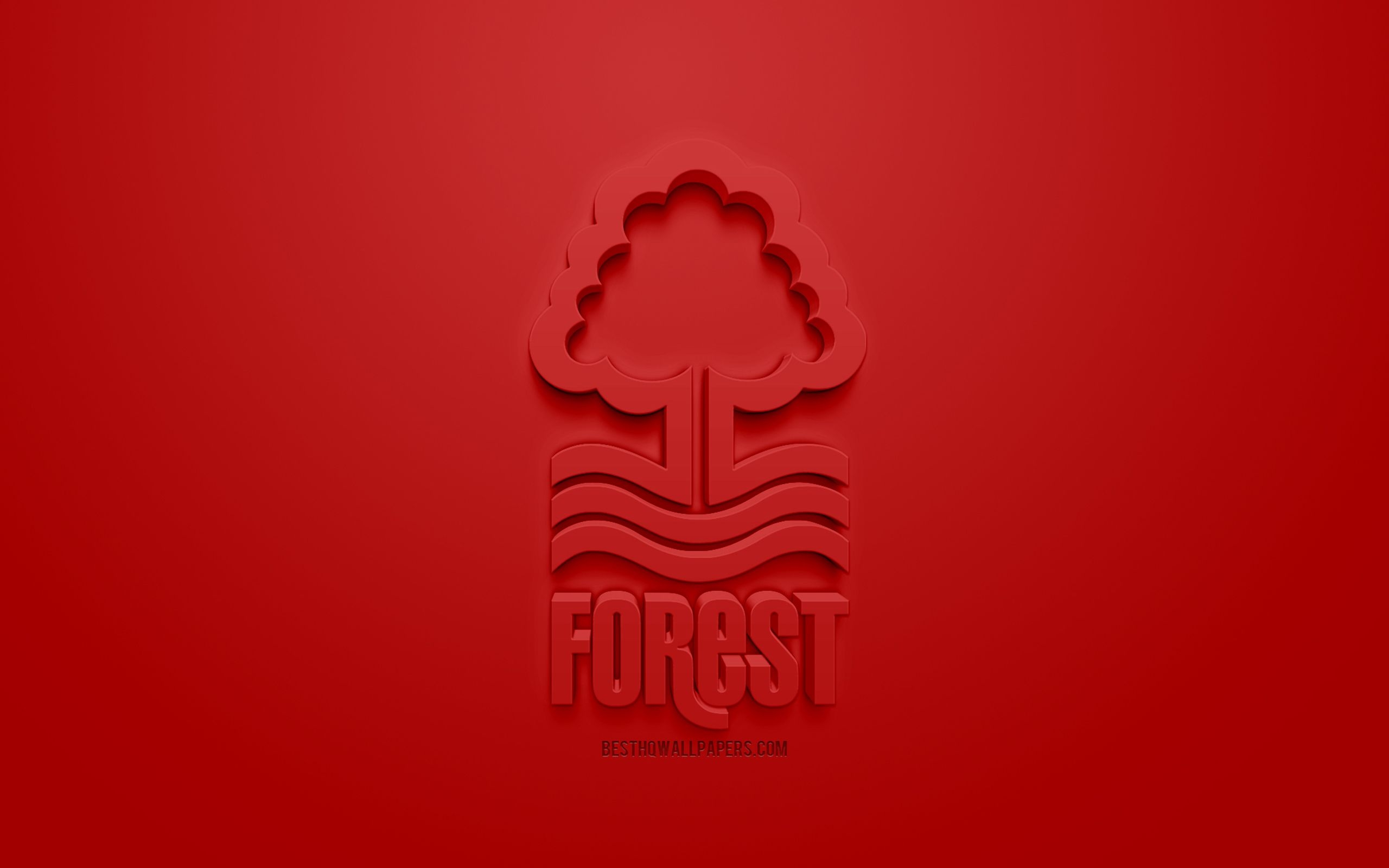 2560x1600 Download wallpaper Nottingham Forest FC, creative 3D logo, red background, 3D emblem, English football club, EFL Championship, Nottingham, England, United Kingdom, English Football League Championship, 3D art, football, 3D logo for desktop, Desktop