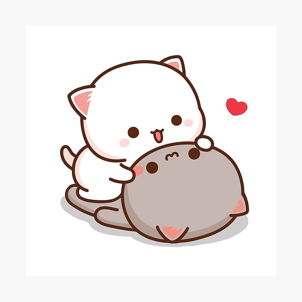 1000x1000 Peach and Goma Mochi Cat Love Poster, Phone