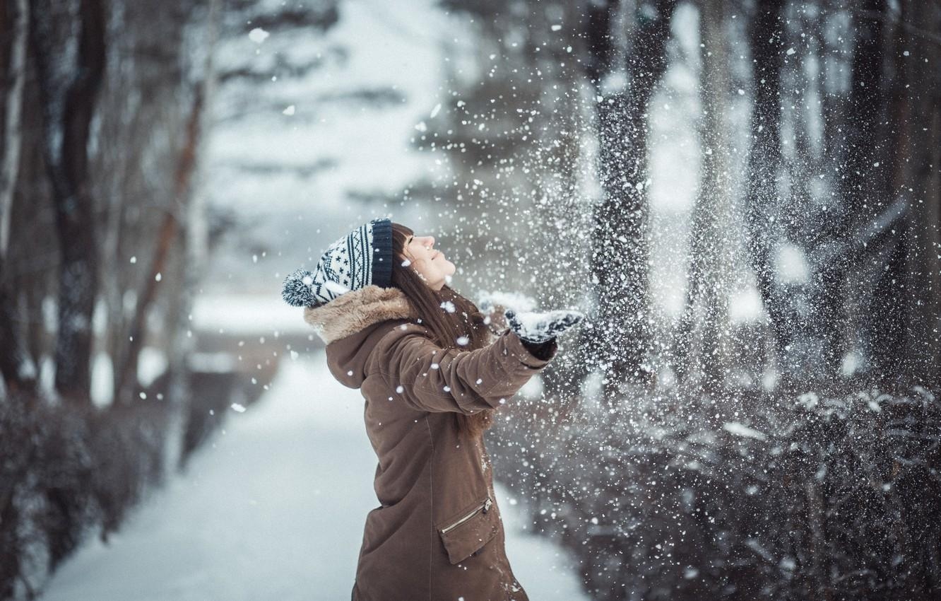 1340x850 Wallpaper girl, snow, mood, Winter, girl, winter, mood, photographer Laverov Andrew, Girl in winter, snow falls, laferov image for desktop, section девушки, Desktop