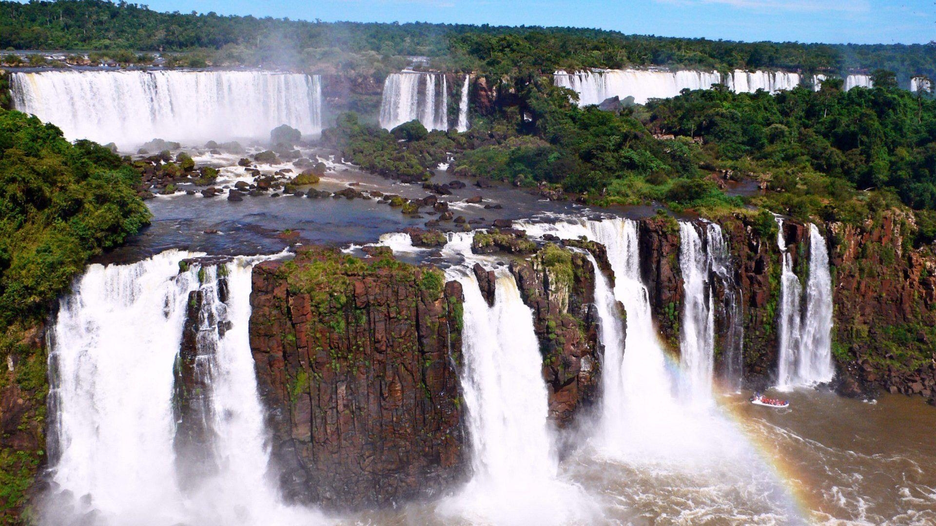 1920x1080 Iguazu Tag wallpaper: Majestic Iguazu Falls Brazil Side Palmtrees, Desktop