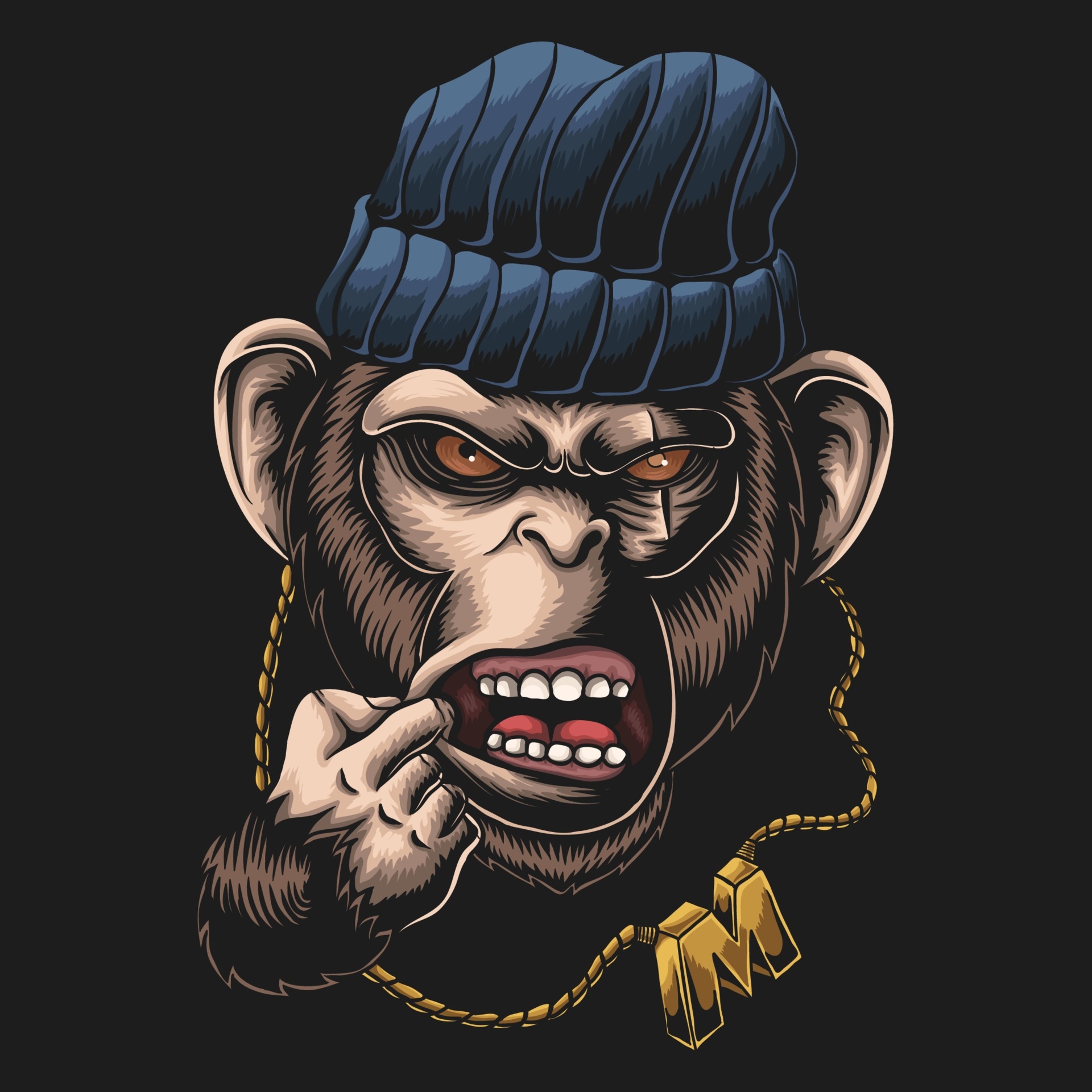 1920x1920 Monkey gangster head vector illustration, Phone