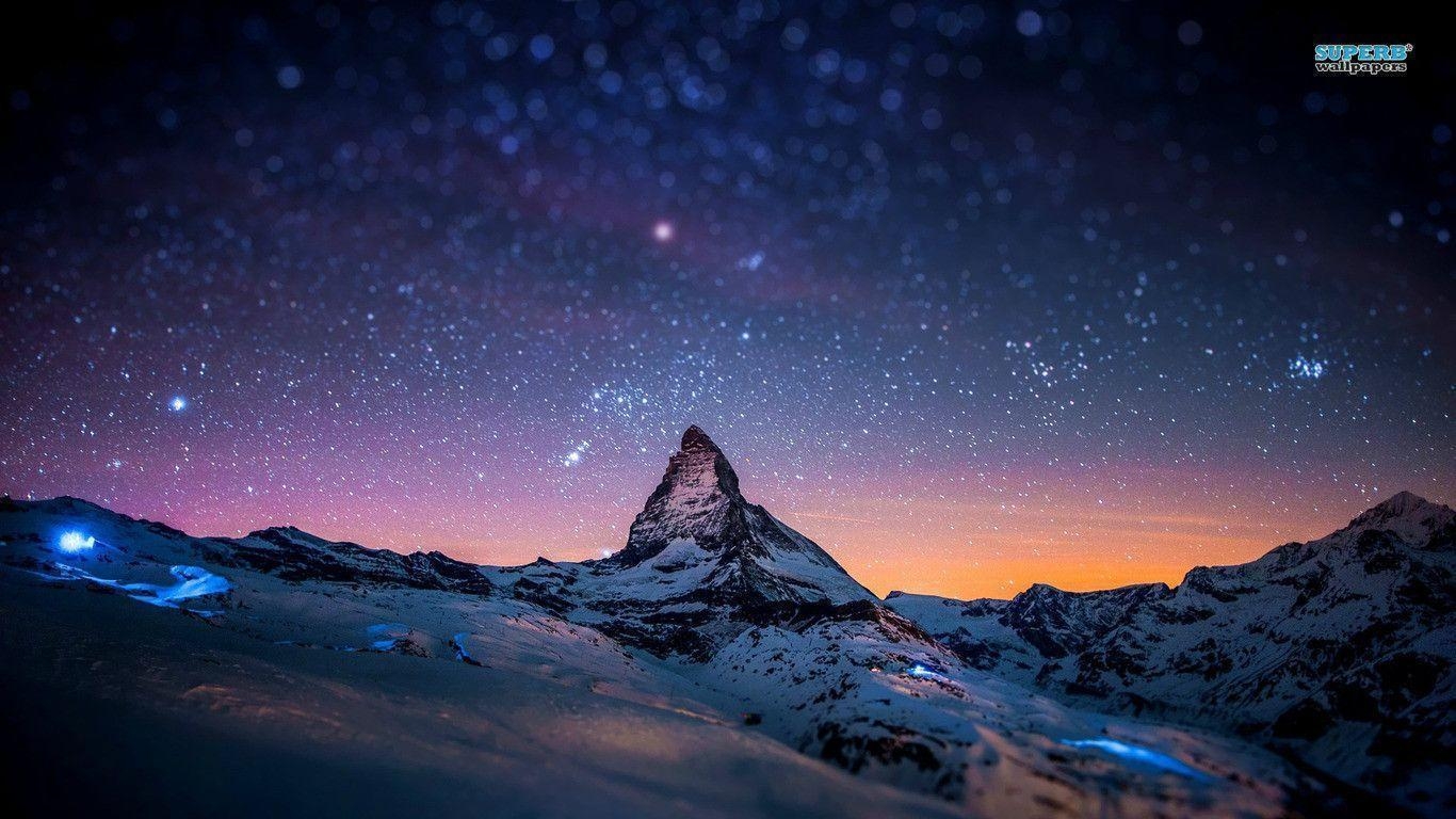 1370x770 Starry night sky over the mountains wallpaper wallpaper - #, Desktop