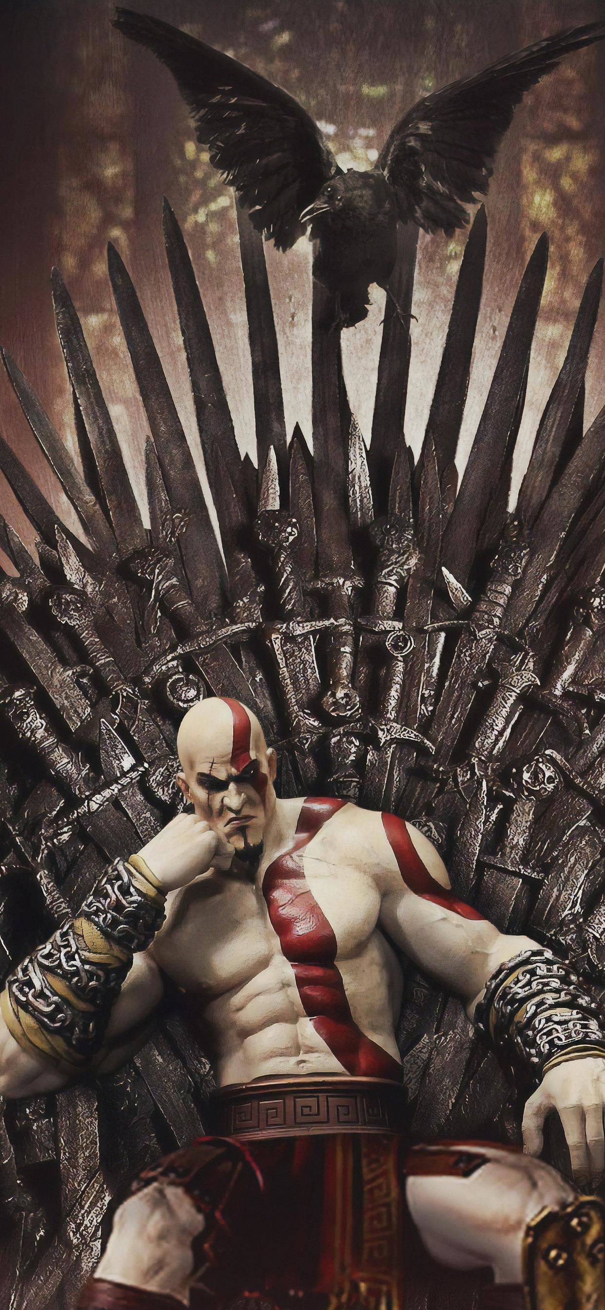 1250x2690 kratos on thrones iPhone X Wallpaper Free Download, Phone