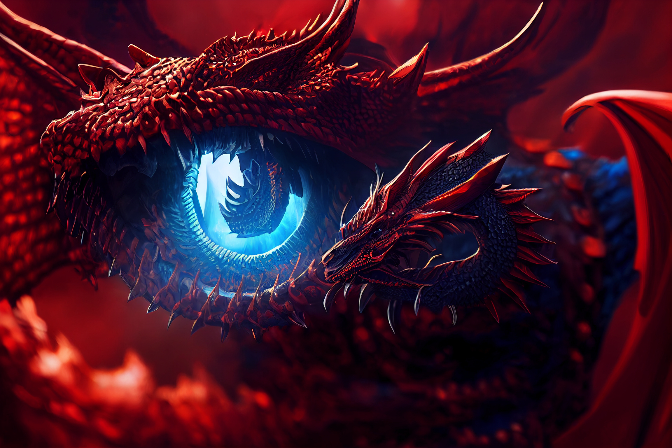 2310x1540 prompthunt: red dragon, blue eyes, 16k, Desktop