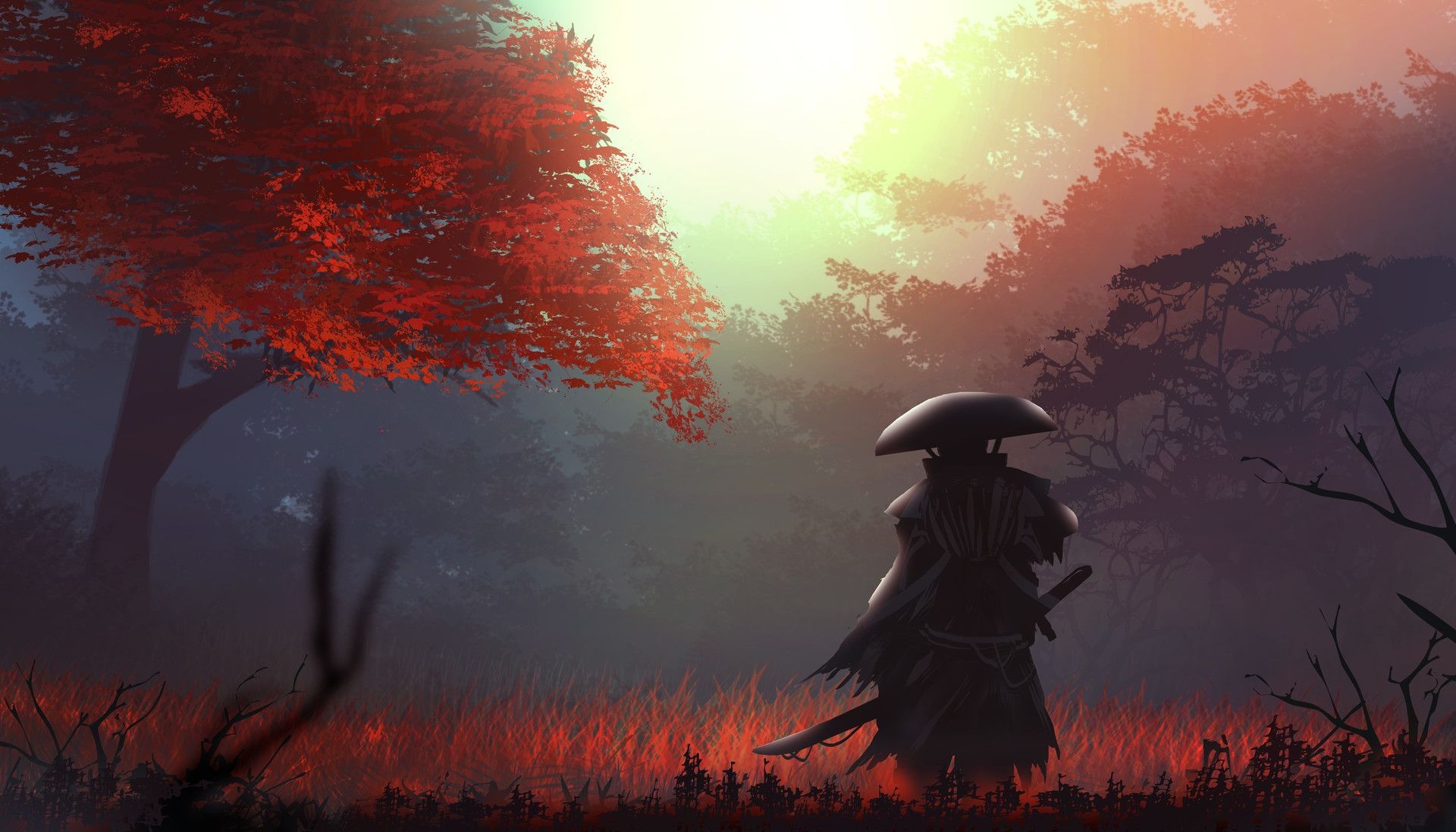 1920x1100 Samurai in Autumn HD Wallpaper, Desktop