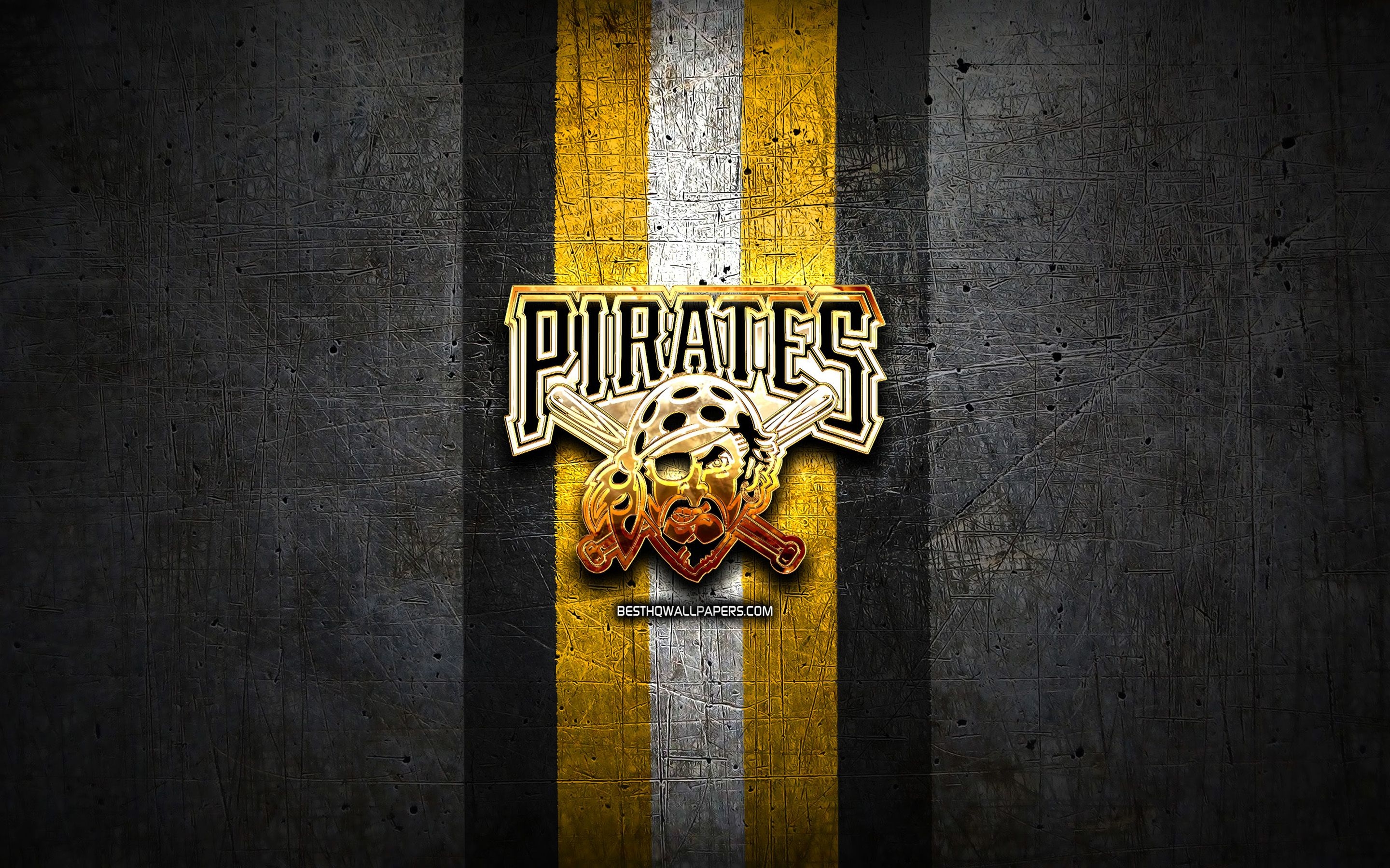 2880x1800 Download wallpaper Pittsburgh Pirates, golden logo, MLB, black metal background, american baseball team, Major League Baseball, Pittsburgh Pirates logo, baseball, USA for desktop with resolution. High Quality HD picture wallpaper, Desktop