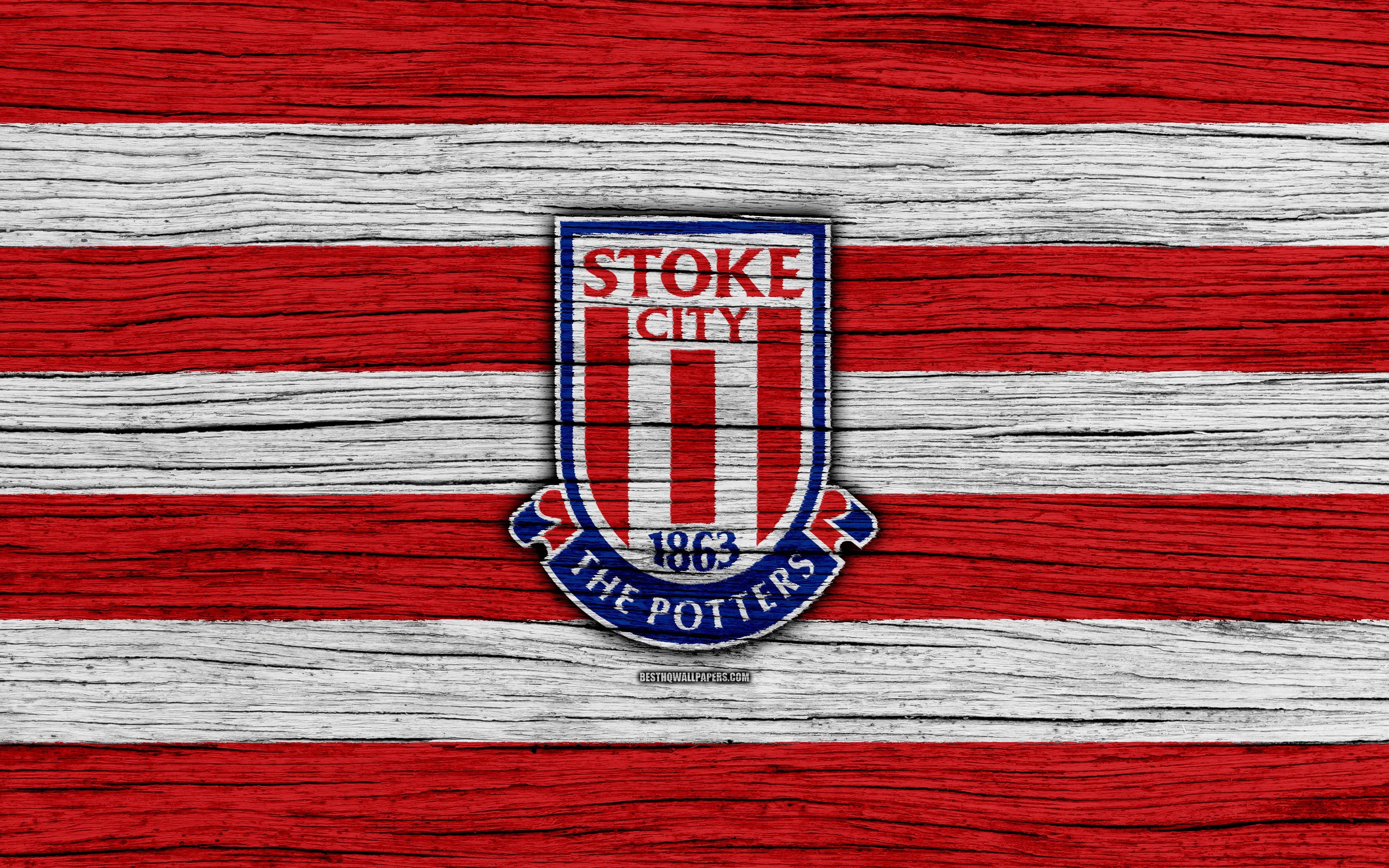 3840x2400 Download wallpaper Stoke City, 4k, Premier League, logo, England, Desktop