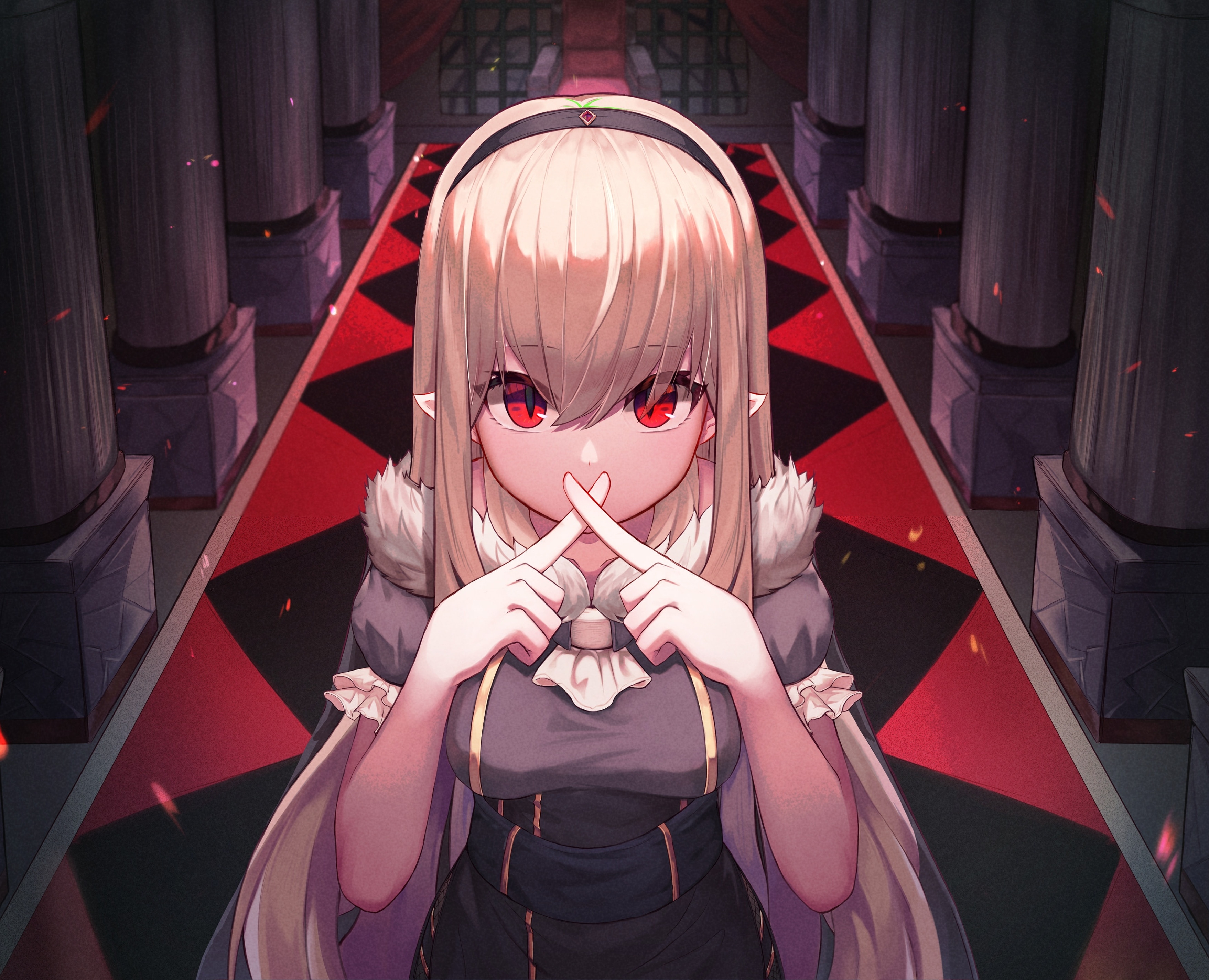 3520x2850 Wallpaper Demon Girl, Blonde Hair, Vampire, Red Eyes, Staring:, Desktop