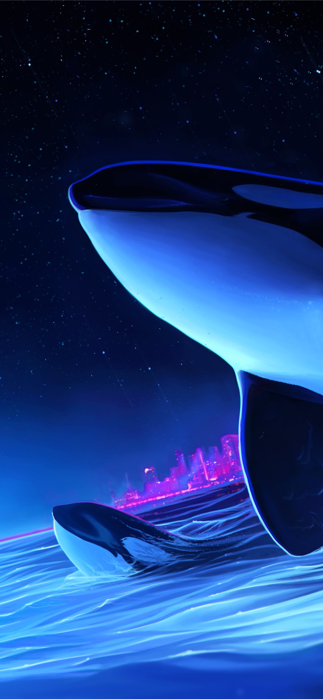 1290x2780 Dolphin Night Orca Whale Digital Art Sony Xperia X. iPhone Wallpaper Free Download, Phone