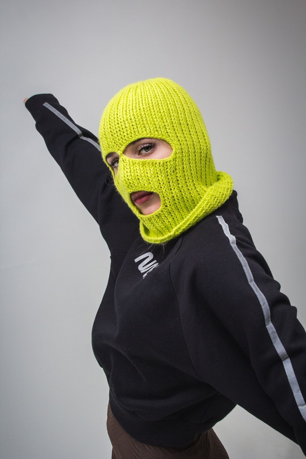 1000x1500 woman in black jacket with yellow ski mask photo, Phone