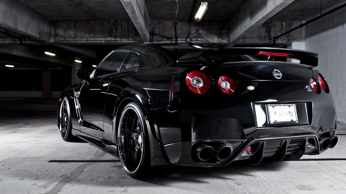 1370x770 Nissan GTR Black HD desktop wallpaper, Widescreen, Desktop