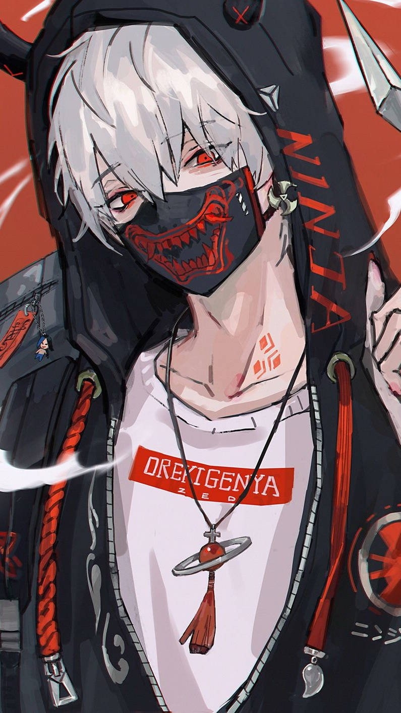 800x1420 Download Boy With Mask Edgy Anime Pfp Wallpaper, Phone