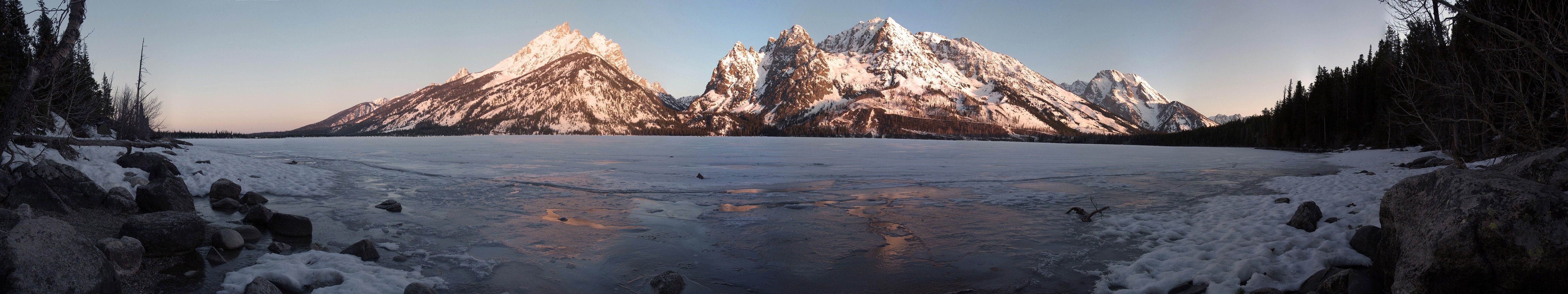 5760x1080 landscape, #mountains, #lake, #ice, #snow, #winter, #triple screen, Dual Screen