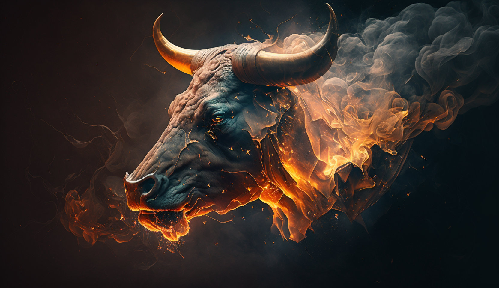 1670x960 Epic Bull On Fire Digital Art For Taurus Natives, Desktop