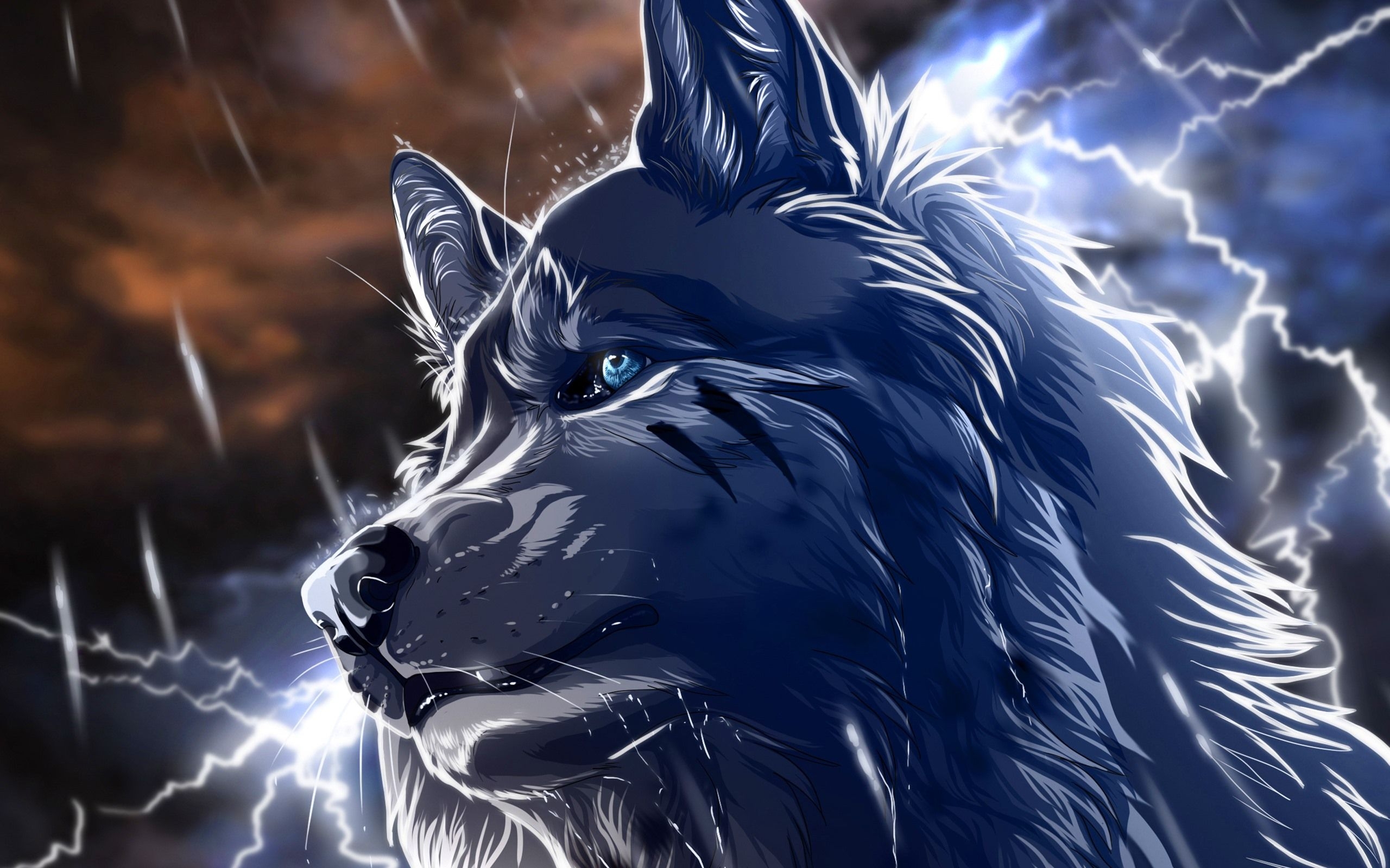 2560x1600 Wallpaper Wolf, blue eyes, lightning, art picture  HD, Desktop