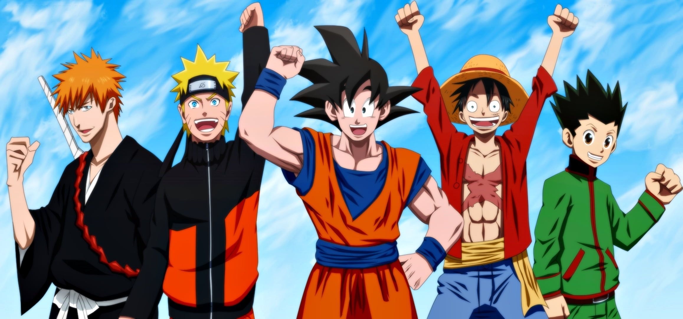 2320x1080 Kurosaki Ichigo, Naruto Uzumaki, Son Goku, Monkey D. Luffy, Dual Screen