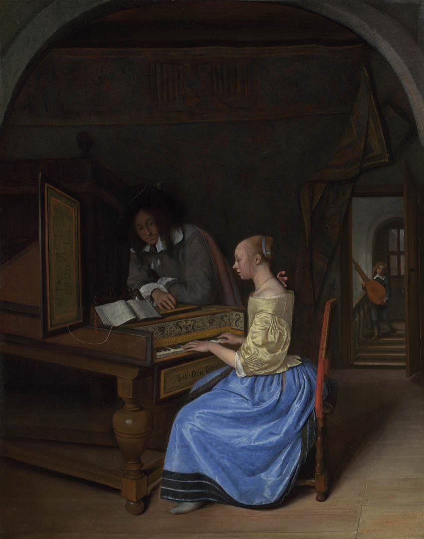 850x1080 A Young Woman Playing A Harpsichord To A Young Man, Phone