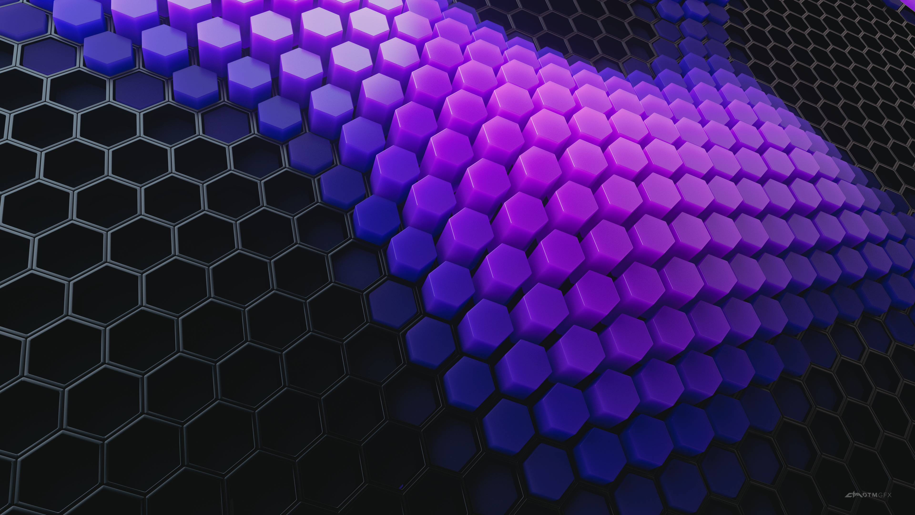 3840x2160 Hexagons 4K Wallpaper, Patterns, Violet background, Violet blocks, Black blocks, 3D background, Abstract, Desktop