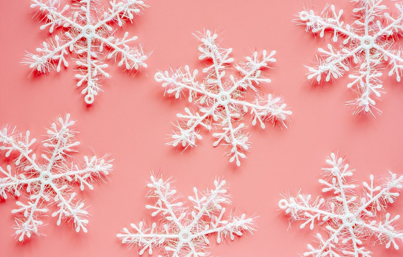 1340x850 Wallpaper winter, snowflakes, background, pink, Christmas, pink, winter, background, snowflakes image for desktop, section текстуры, Desktop