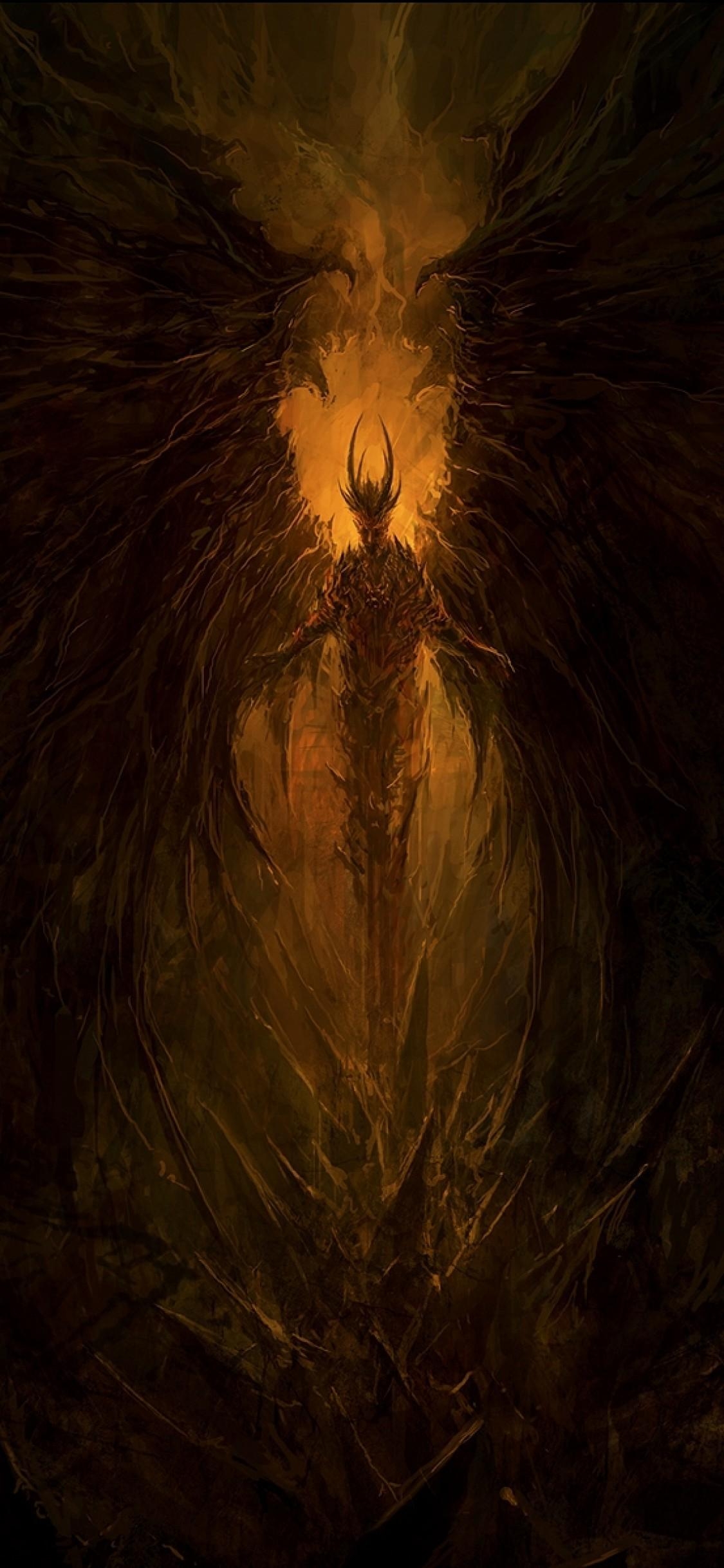 1130x2440 Demon, Wings, Satan, Lucifer, Hell, Artwork, Phone