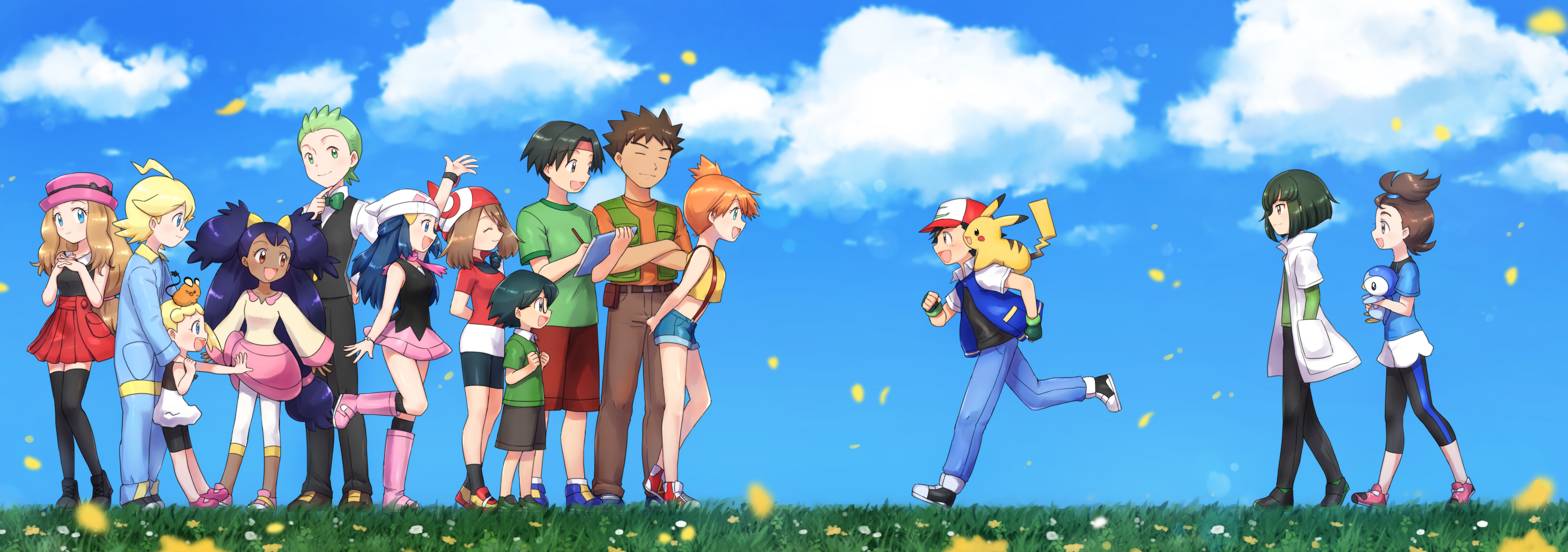 6000x2120 Misty, Dawn, May, Ash Ketchum, Clemont, Iris, Serena and Tracey (Pokémon) HD Wallpaper, Dual Screen