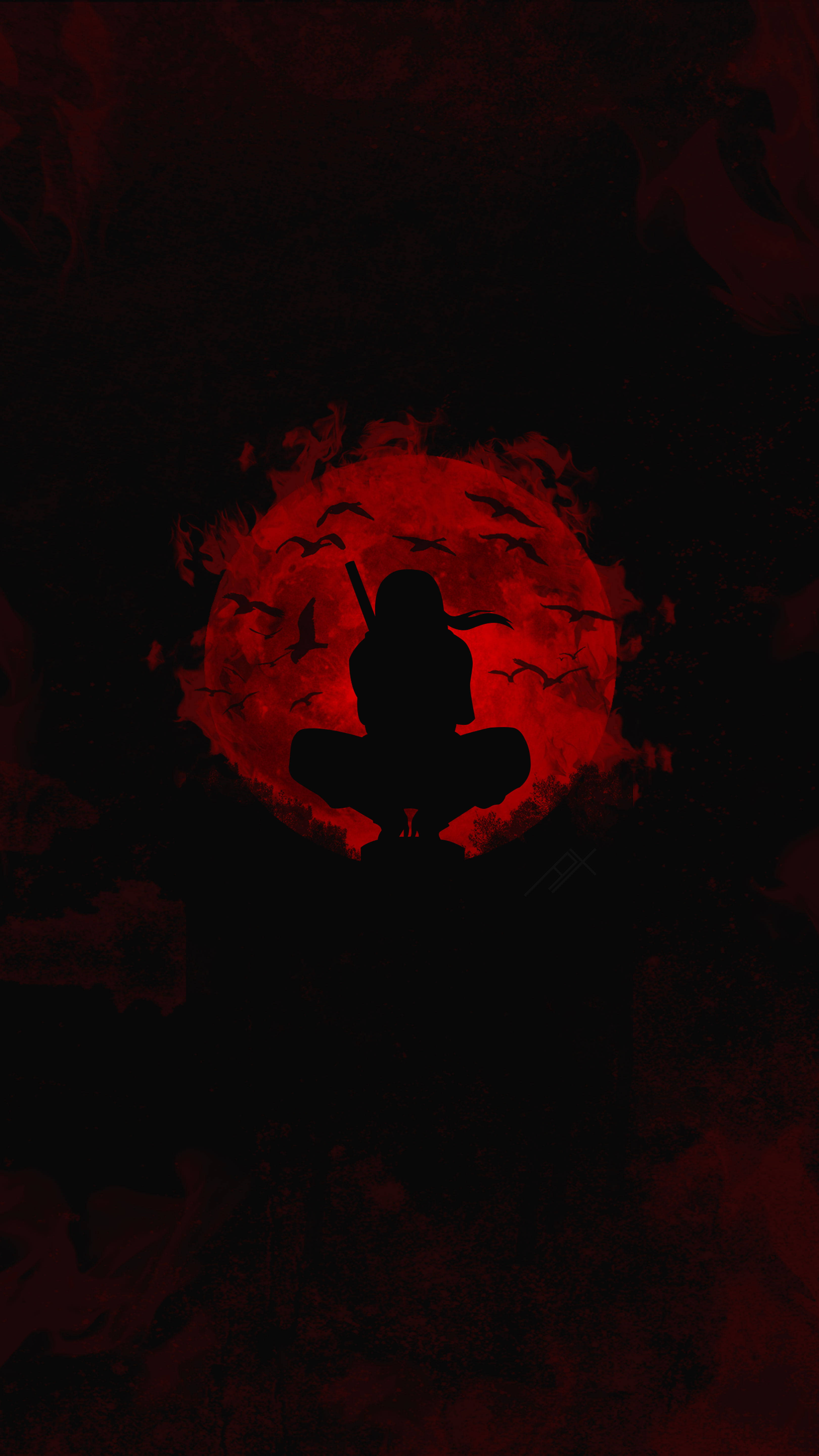 3240x5760 Download Anime Ninja Uchiha Itachi PFP Red Moon Silhouette Wallpaper, Phone