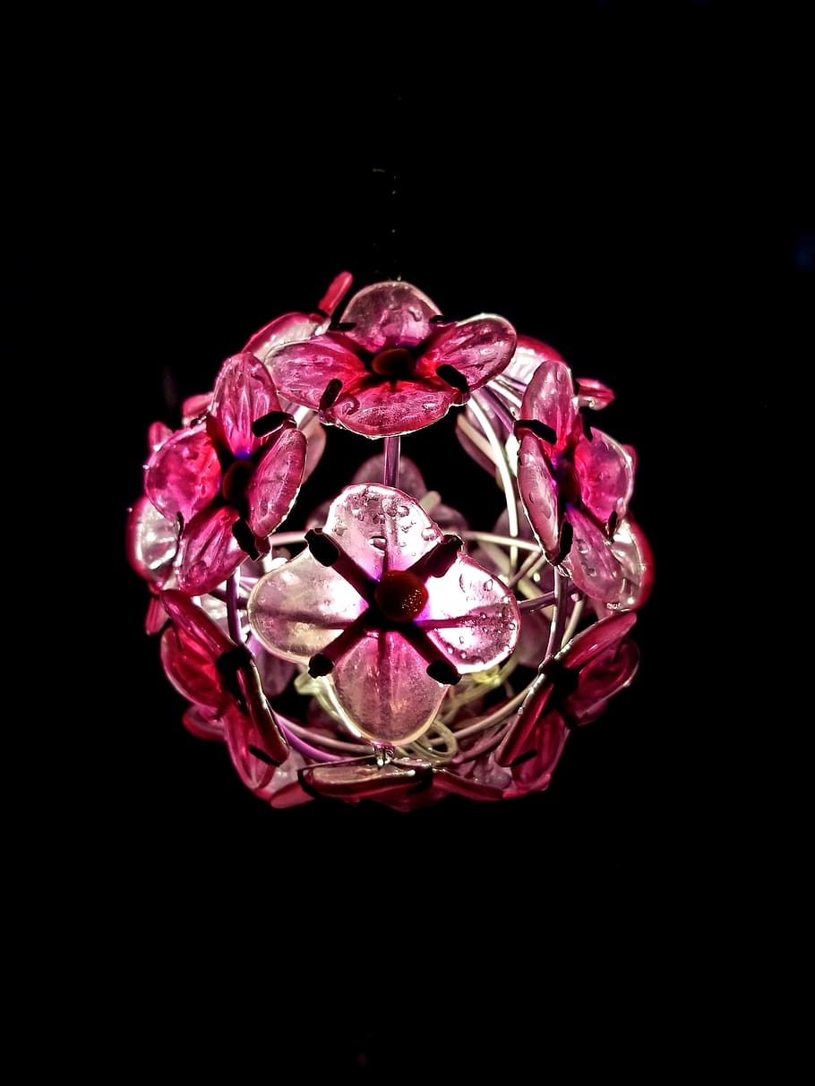 910x1220 HD wallpaper: night, light, flower, ball, pink, glow, solar, glass, Phone