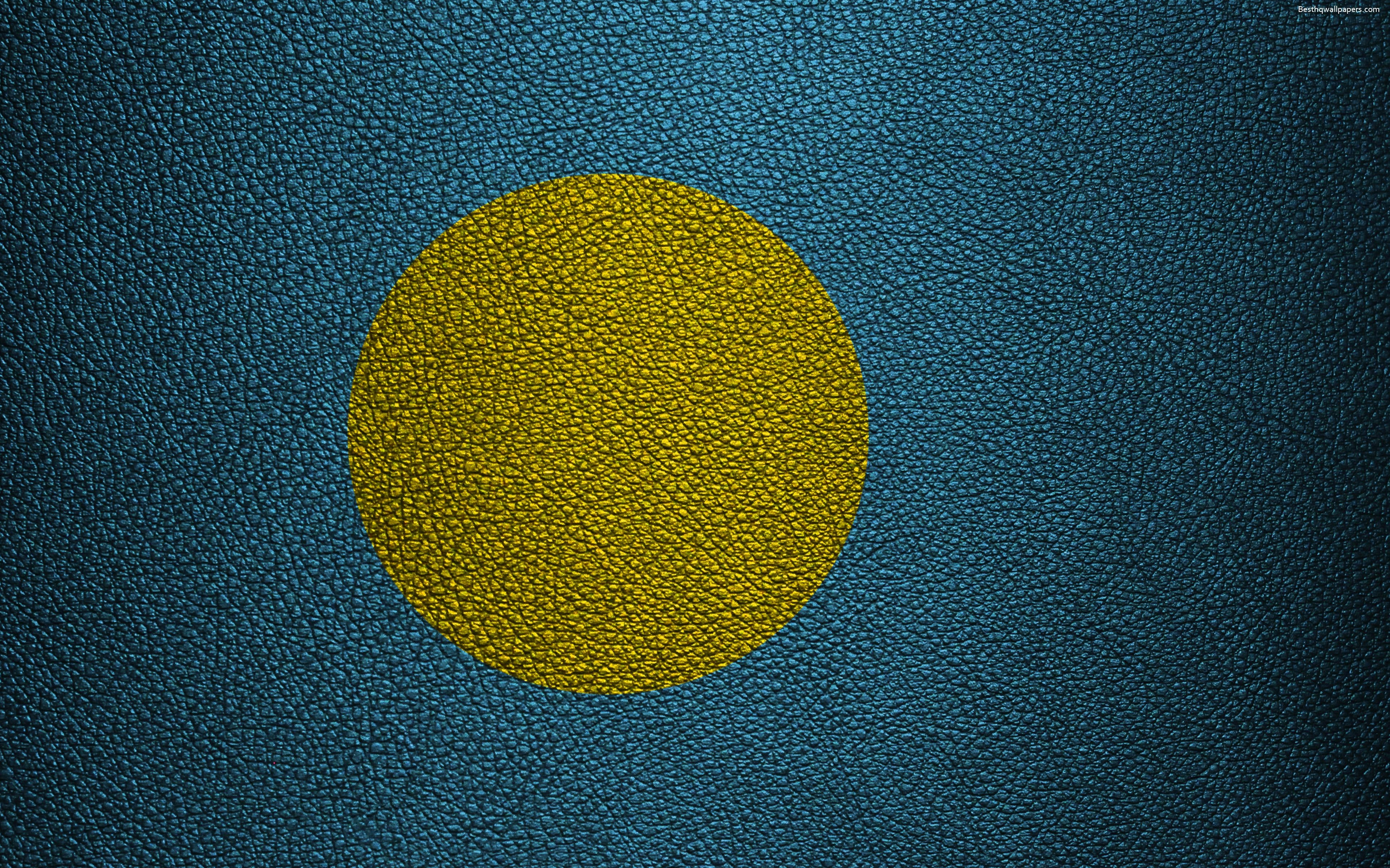 3840x2400 Download wallpaper Flag of Palau, 4k, leather texture, Oceania, Desktop