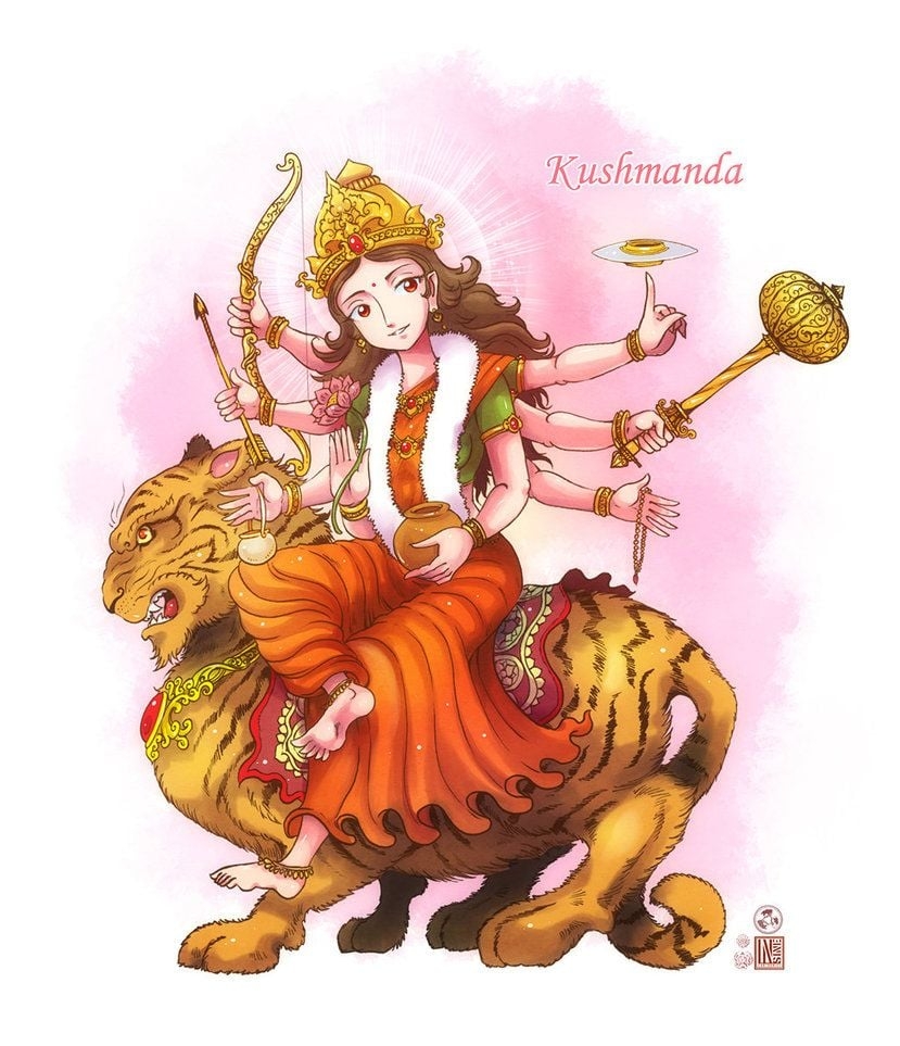 830x970 Kushmanda mata. God illustrations, Durga painting, Durga goddess, Phone