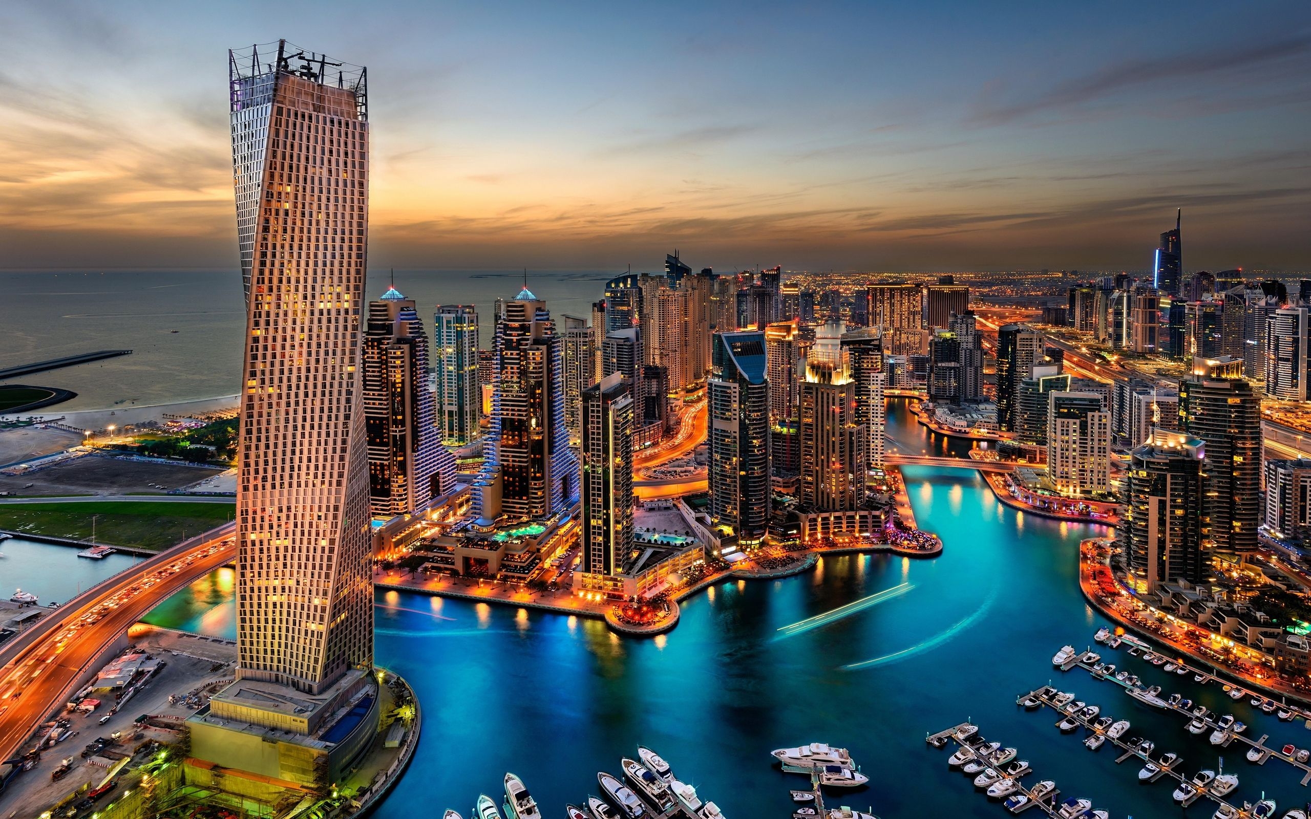 2560x1600 Dubai Uae Buildings Skyscrapers Night HD Wallpaper 93494, Wallpaper13.com, Desktop