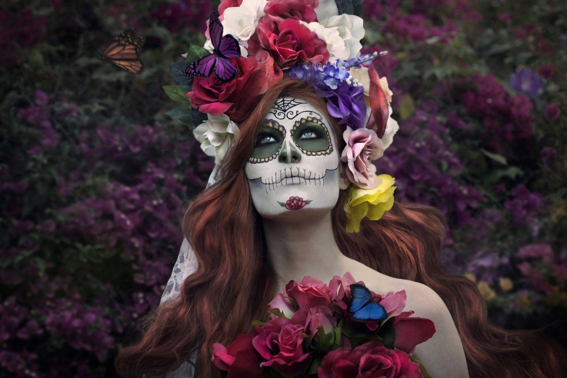 1920x1280 dia de los muertos day of the dead girl face paint flower, Desktop