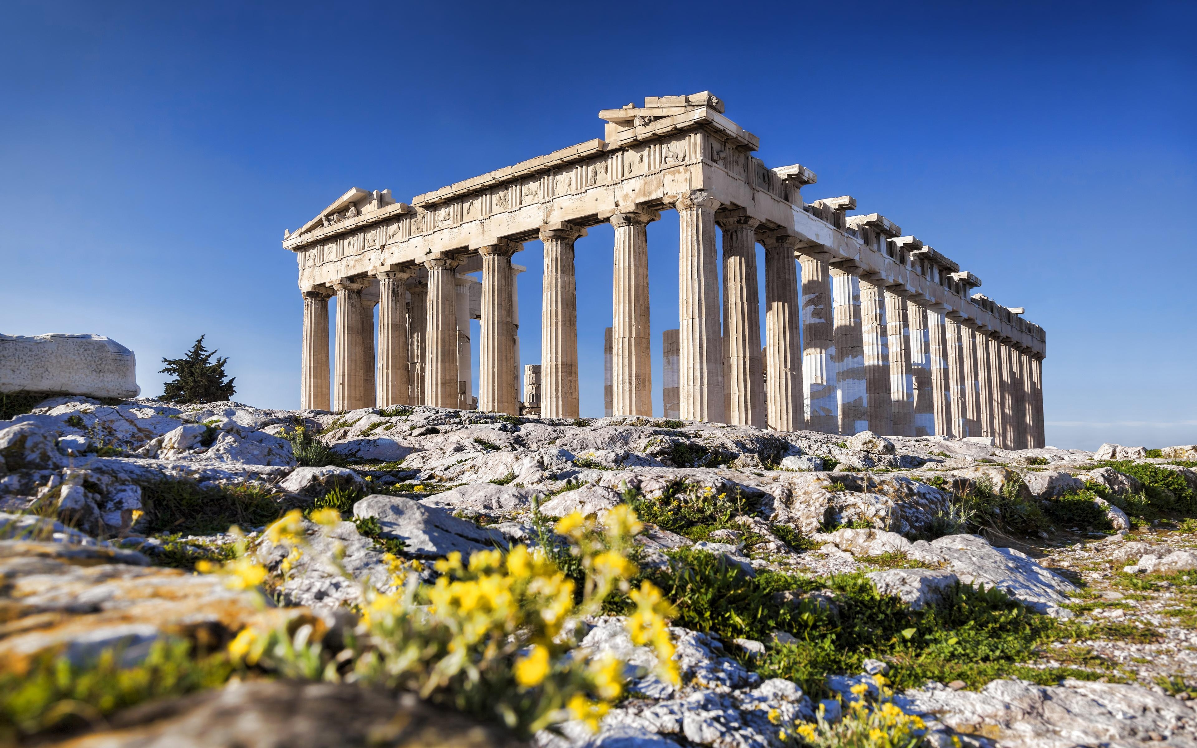 3840x2400 Download wallpaper Acropolis of Athens, 4k, landmark, summer, ruins, Desktop