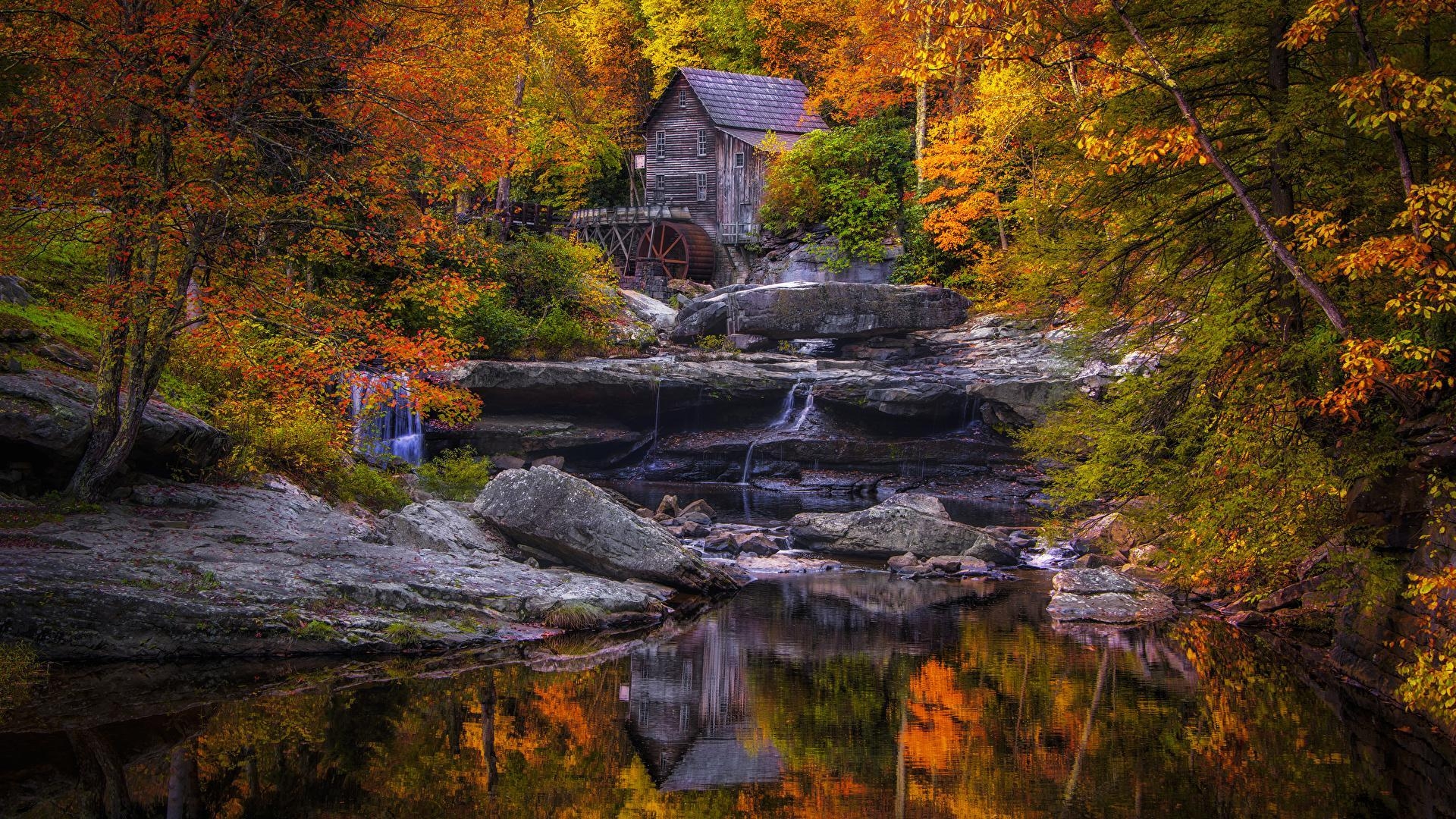 1920x1080 Desktop Wallpaper USA Watermill Glade Creek Grist Mill, Desktop