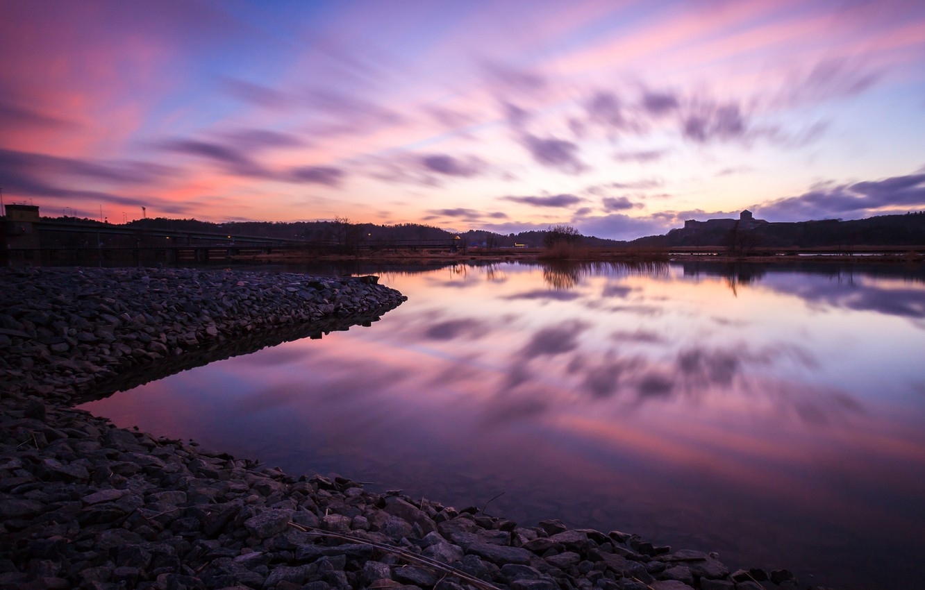 1340x850 Wallpaper sea, the sky, water, landscape, nature, reflection, stones, background, pink, widescreen, Wallpaper, blue, foliage, wallpaper, widescreen, background image for desktop, section пейзажи, Desktop