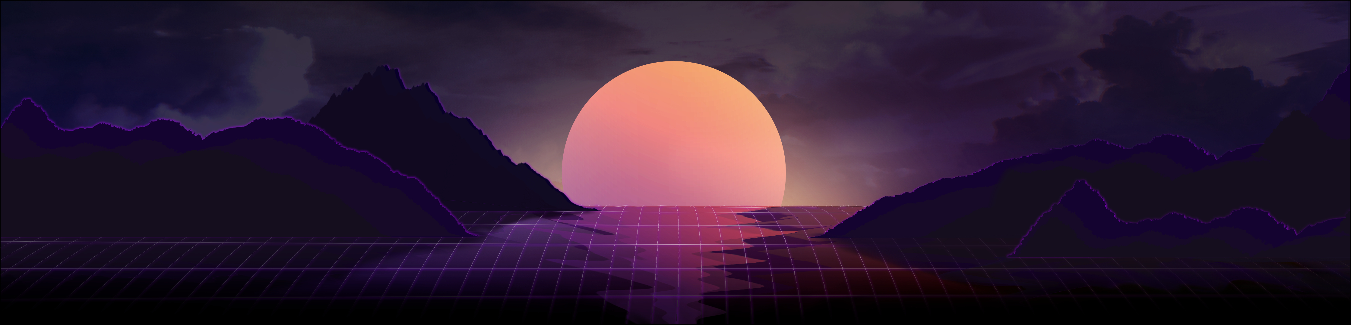 4480x1080 Vaporwave sunset V2 [] [+PSD], Dual Screen